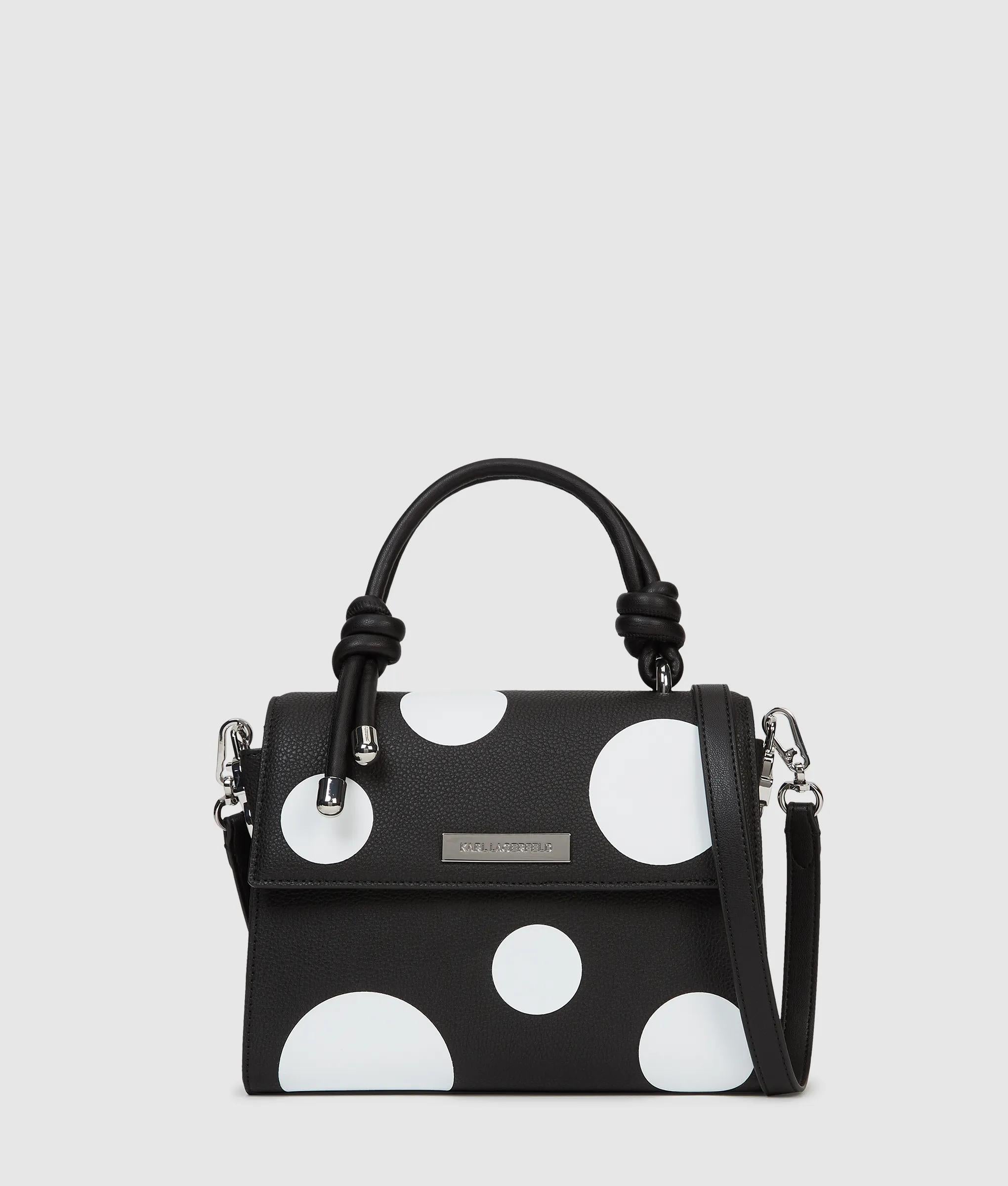 KarlLagerfeld Ikon Pebble Satchel Bag Variable Black And White Polka Dot