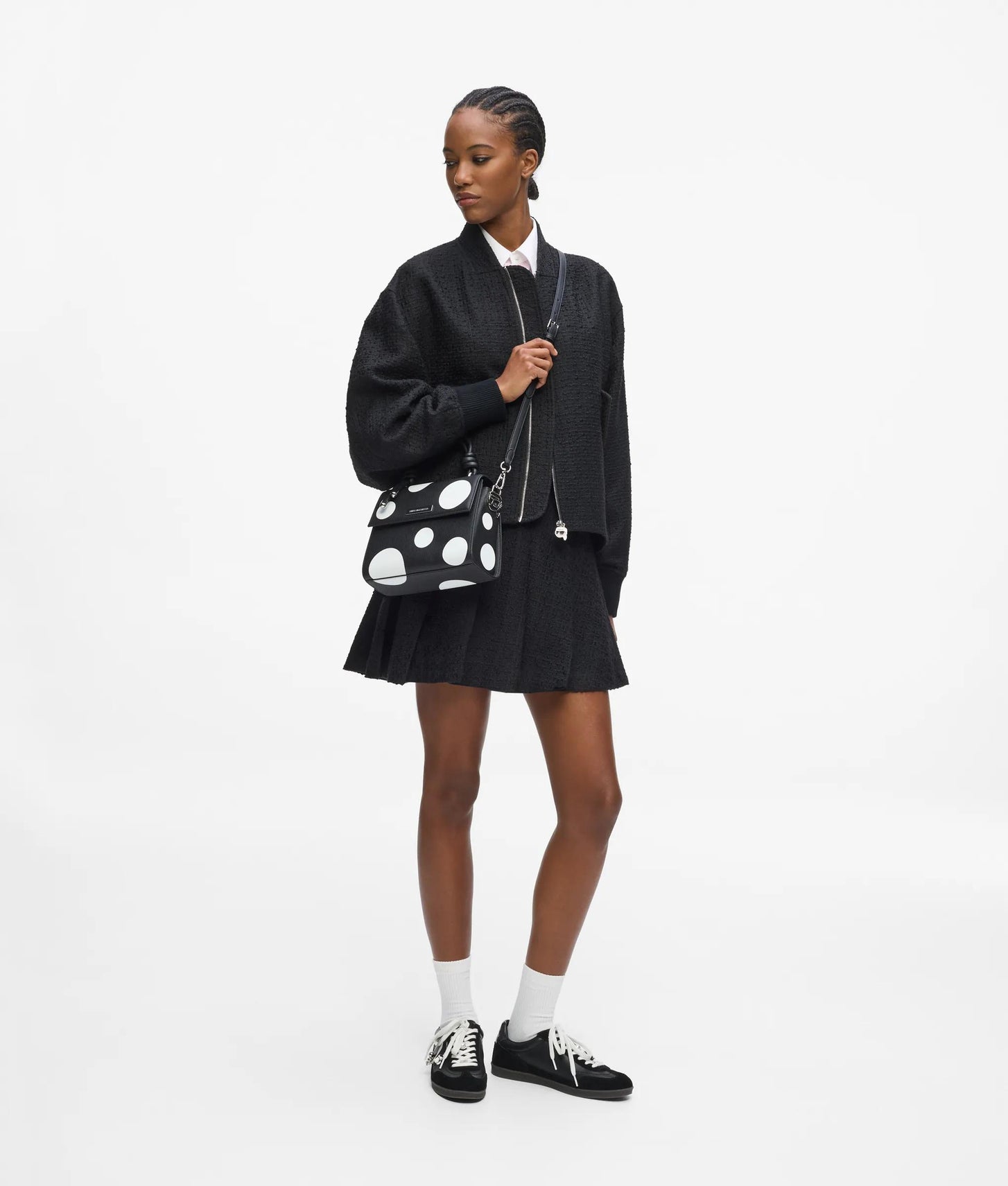 KarlLagerfeld Ikon Pebble Satchel Bag Variable Black And White Polka Dot