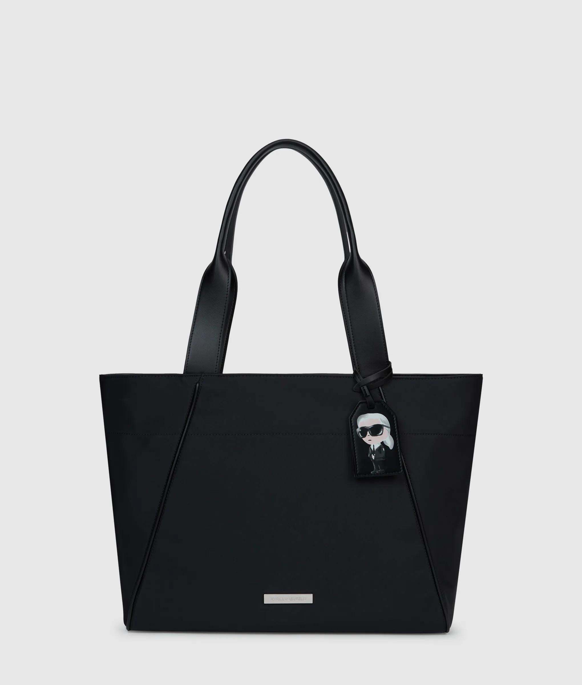 KarlLagerfeld Ikon Nylon Large Tag Tote Bag Black