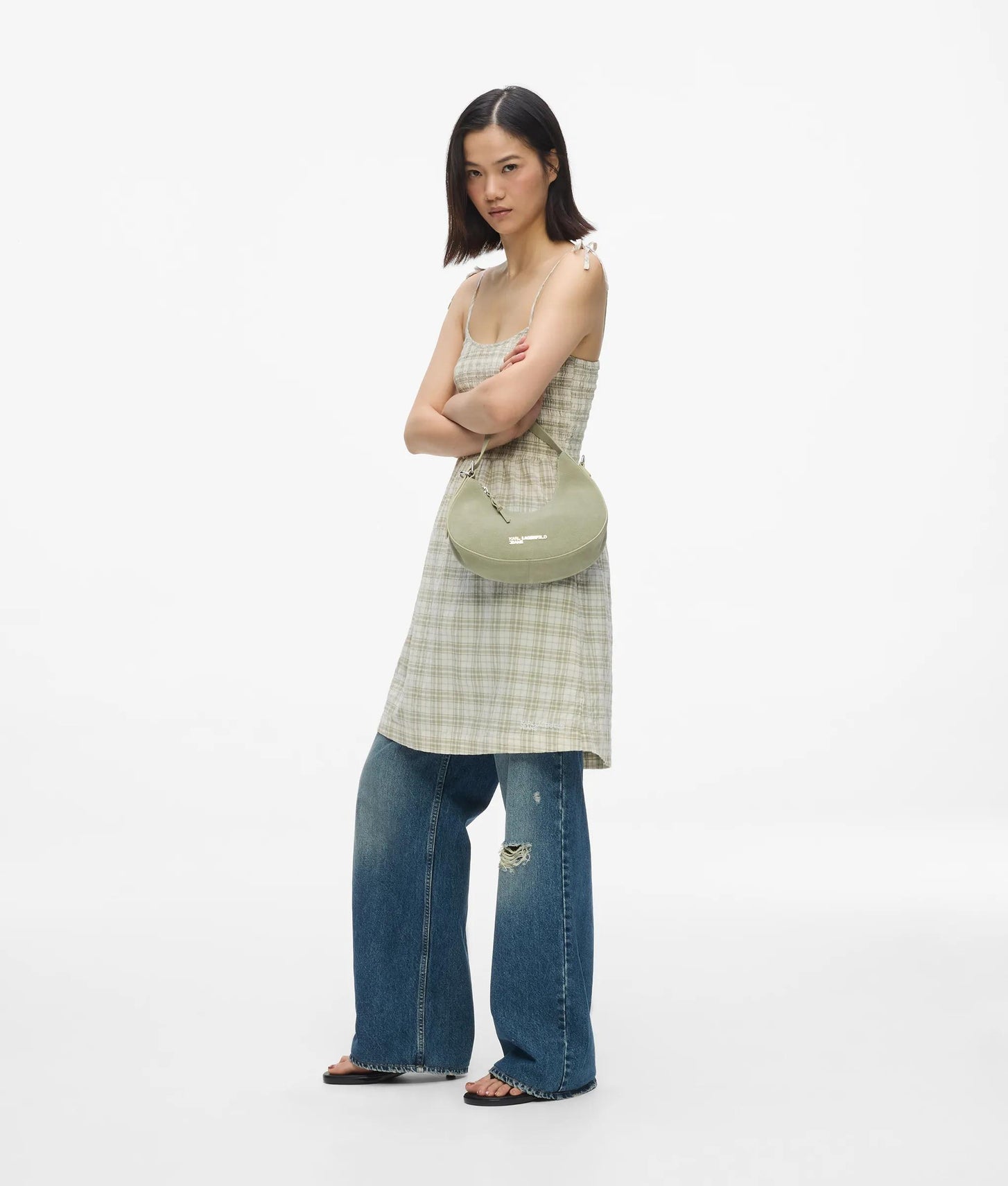 KarlLagerfeld Rounded Suede Top Handle Bag Tea