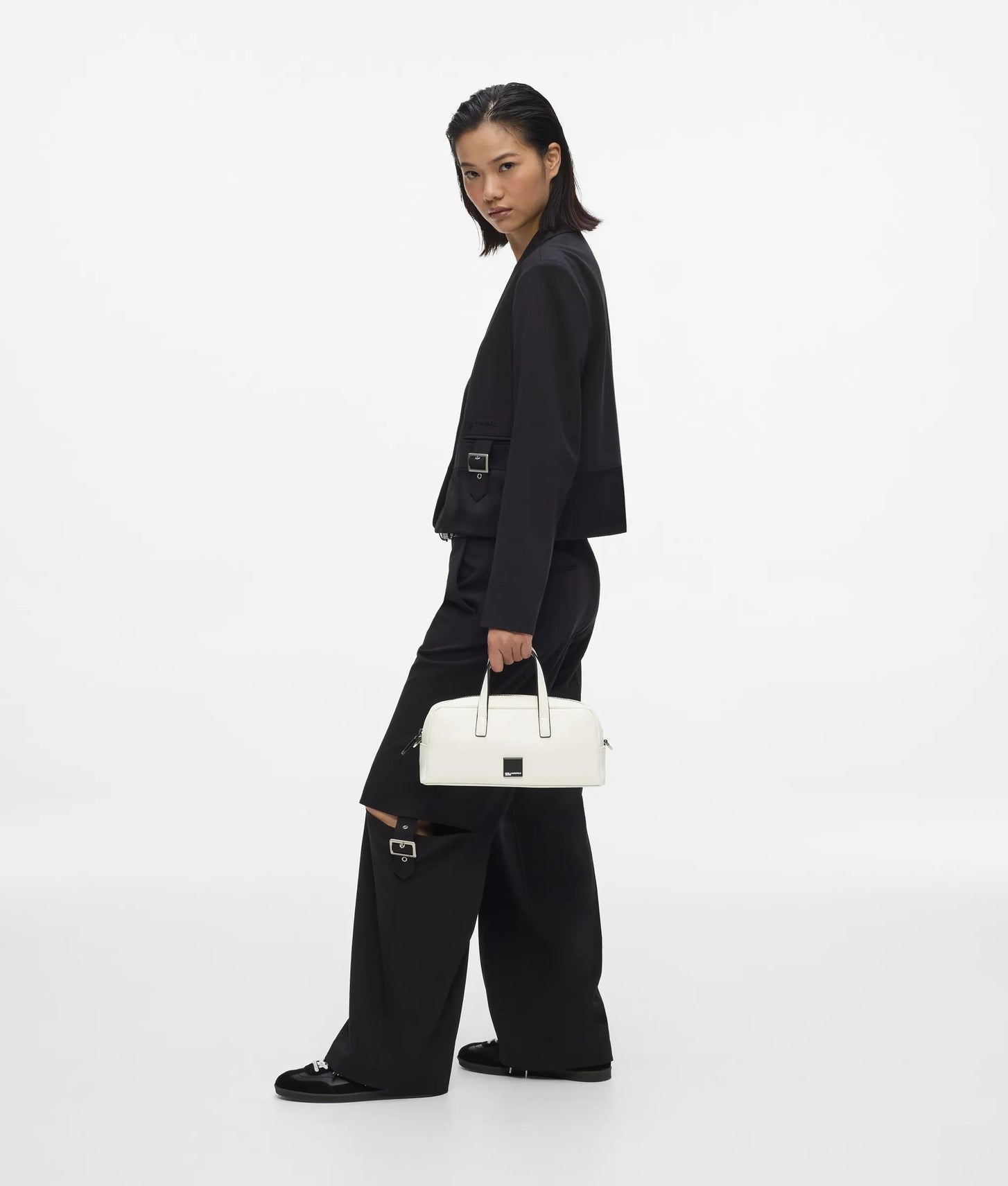 KarlLagerfeld Box Logo Bowling Bag Egret