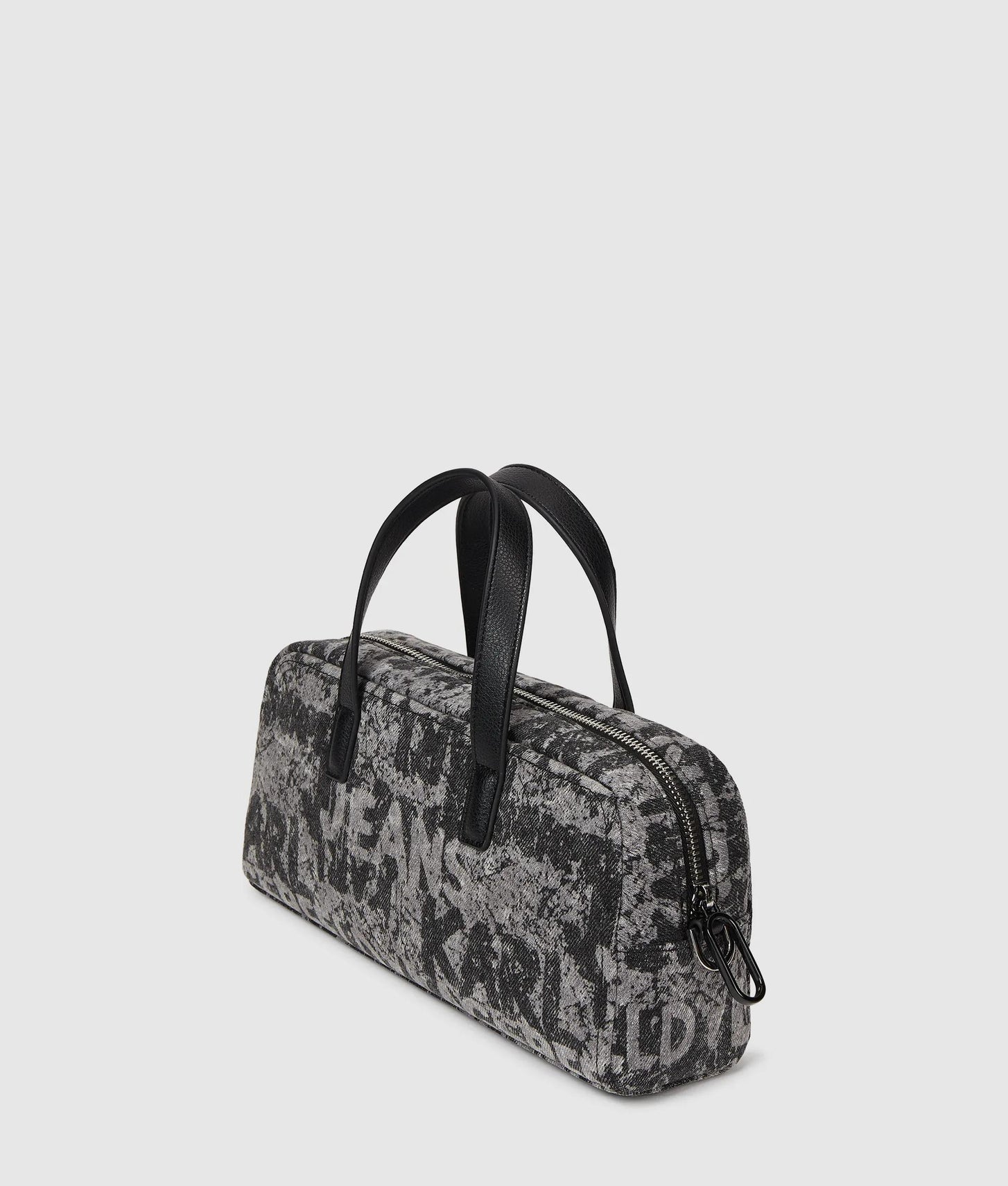 KarlLagerfeld Denim Graphic Print Bowling Bag All Over Print Textured Logo Denim