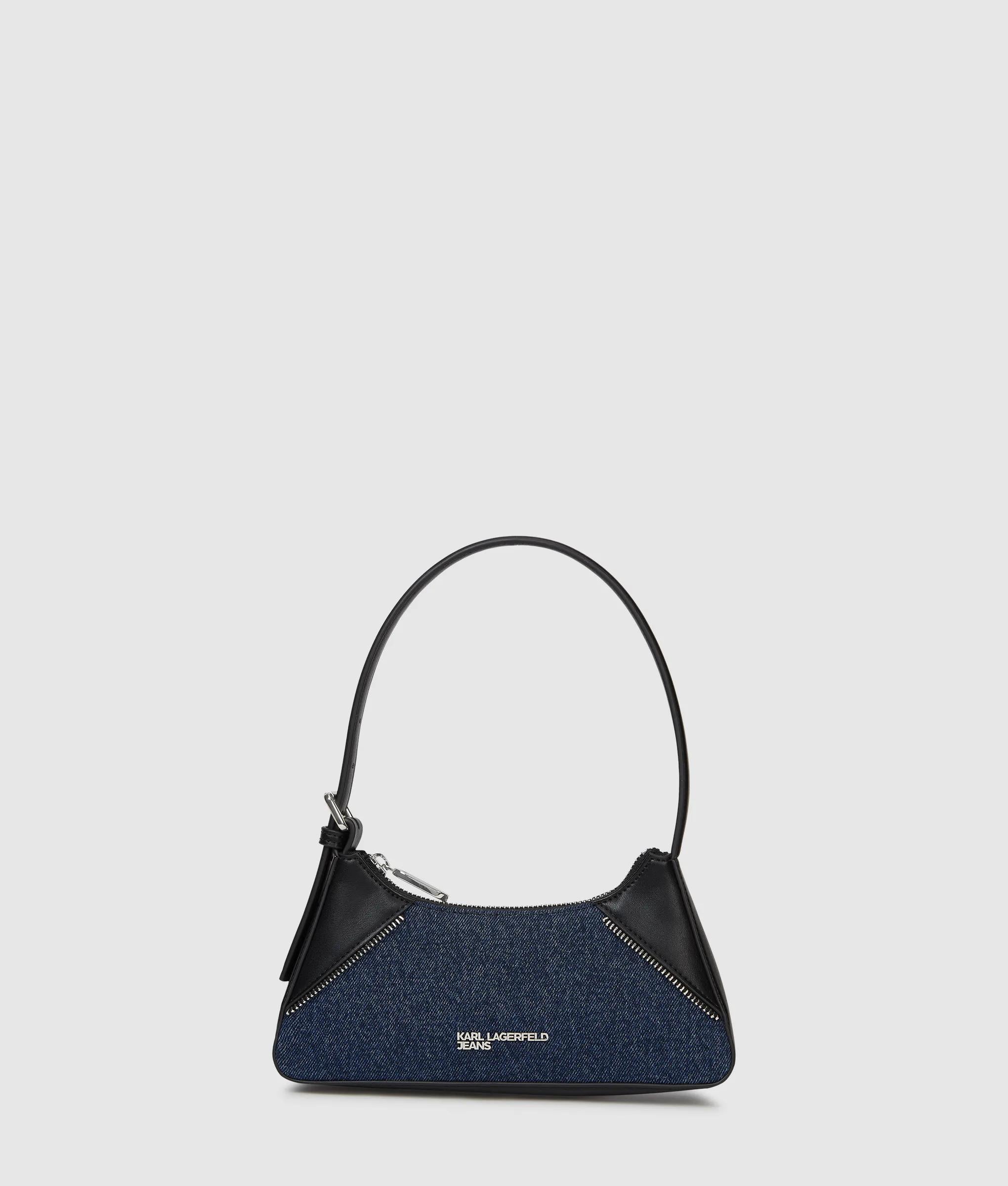 KarlLagerfeld Rebel Denim And Faux-Leather Shoulder Bag Washed Dark Blue-Black