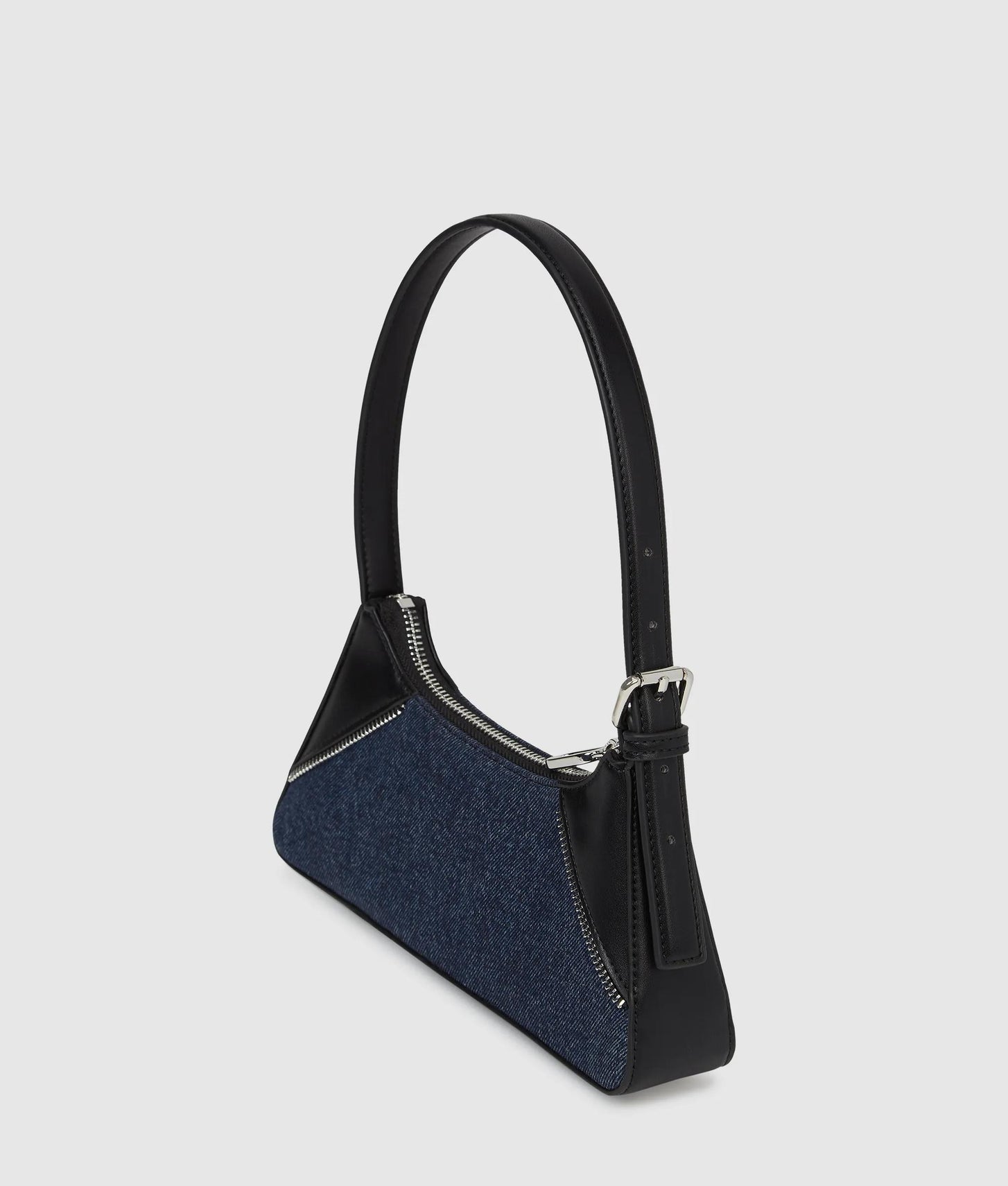 KarlLagerfeld Rebel Denim And Faux-Leather Shoulder Bag Washed Dark Blue-Black