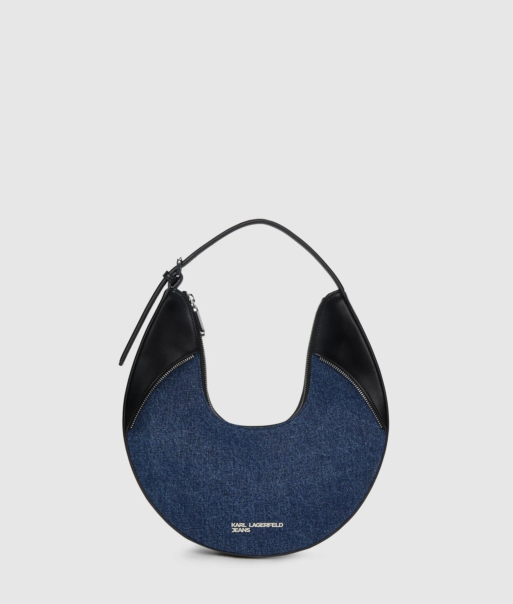 KarlLagerfeld Rebel Denim And Faux-Leather Hobo Bag Washed Dark Blue-Black
