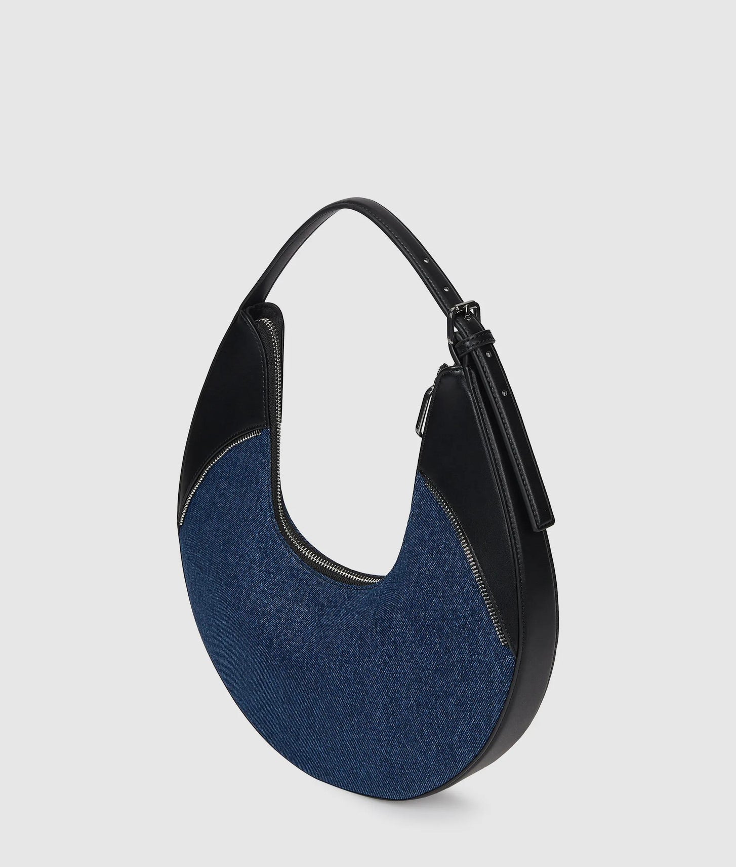 KarlLagerfeld Rebel Denim And Faux-Leather Hobo Bag Washed Dark Blue-Black