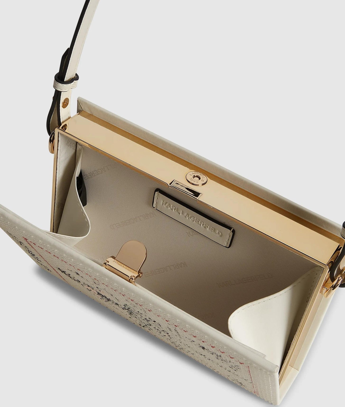 KarlLagerfeld Ksoiree Ballet Book Minaudière Bag Off White Embellishment