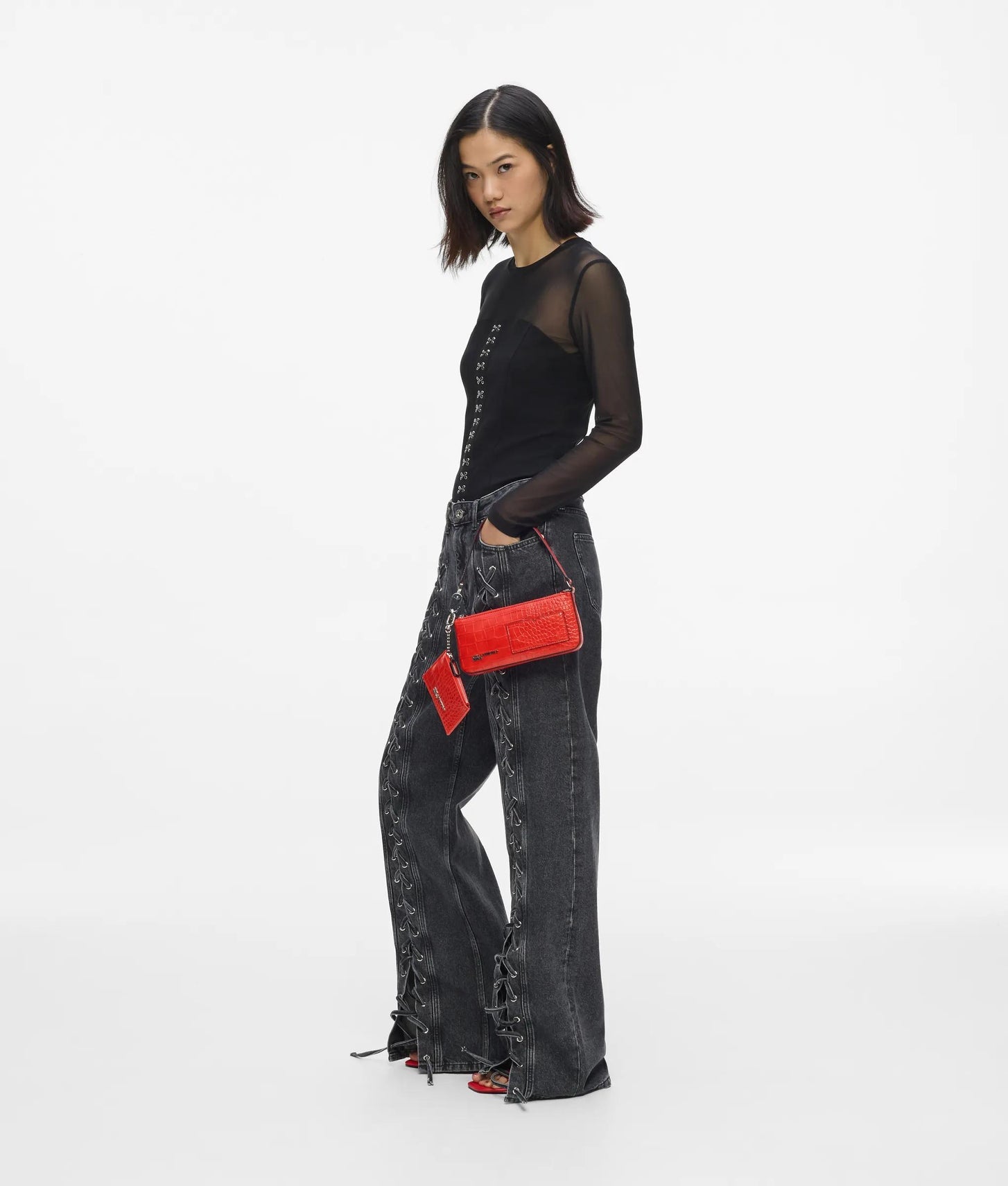 KarlLagerfeld Transformable Croco Pouch High Risk Red