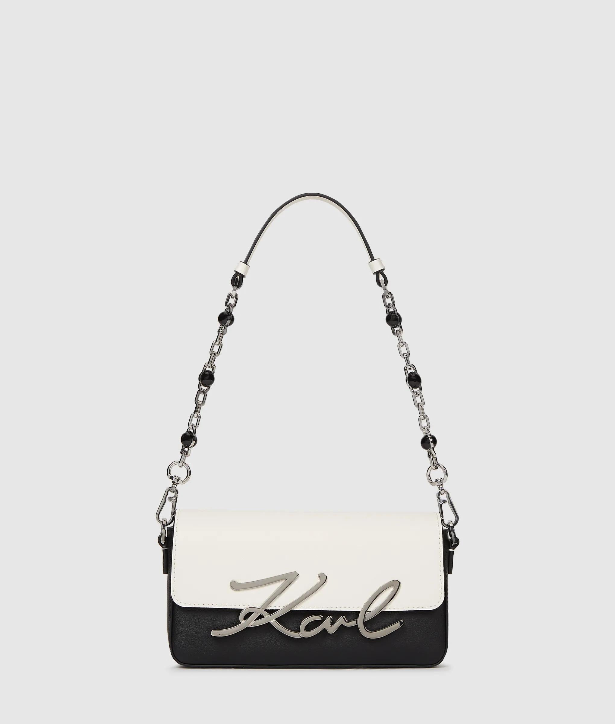 KarlLagerfeld Ksignature Faux-Pearl Shoulder Bag Black/White