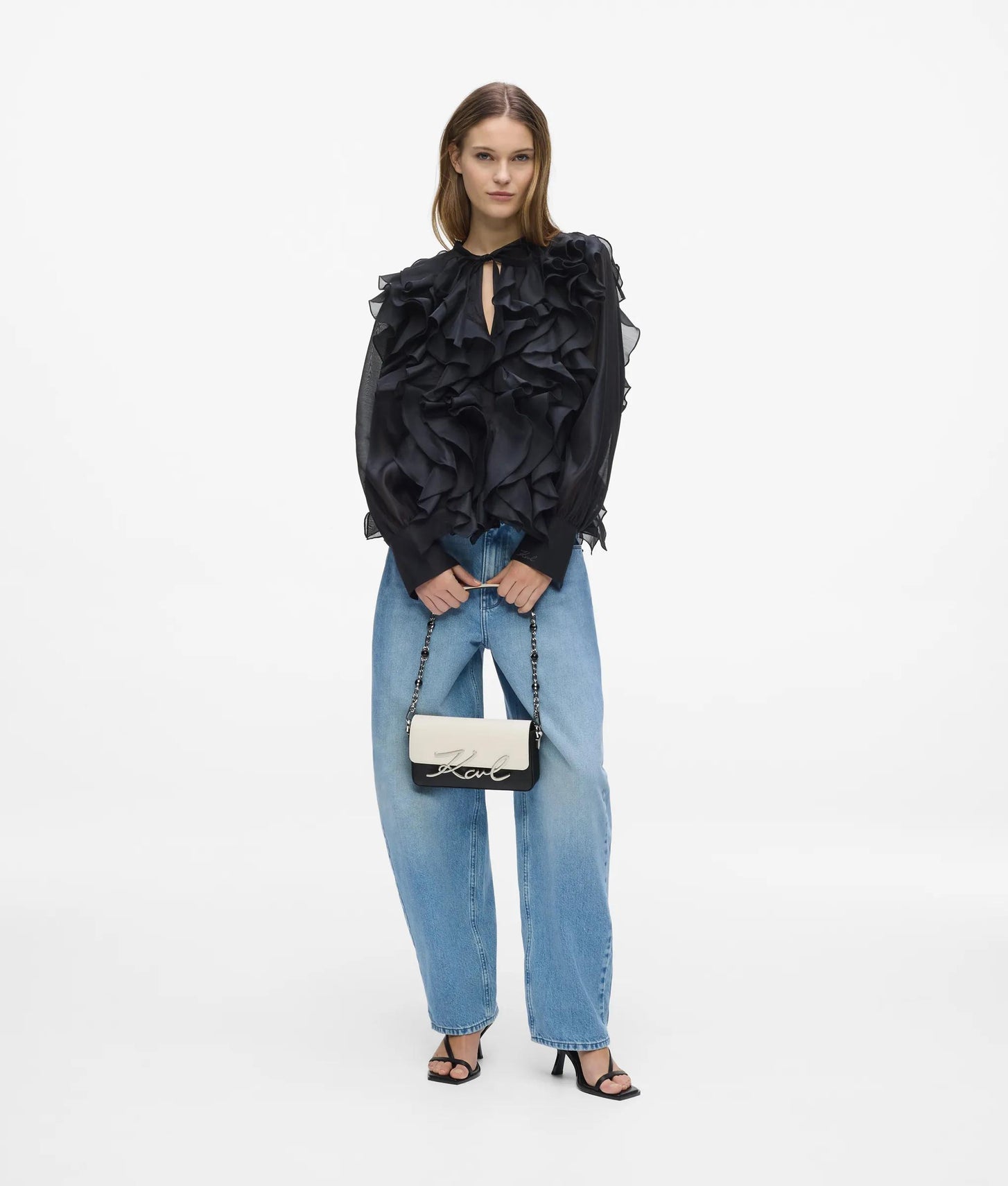 KarlLagerfeld Ksignature Faux-Pearl Shoulder Bag Black/White