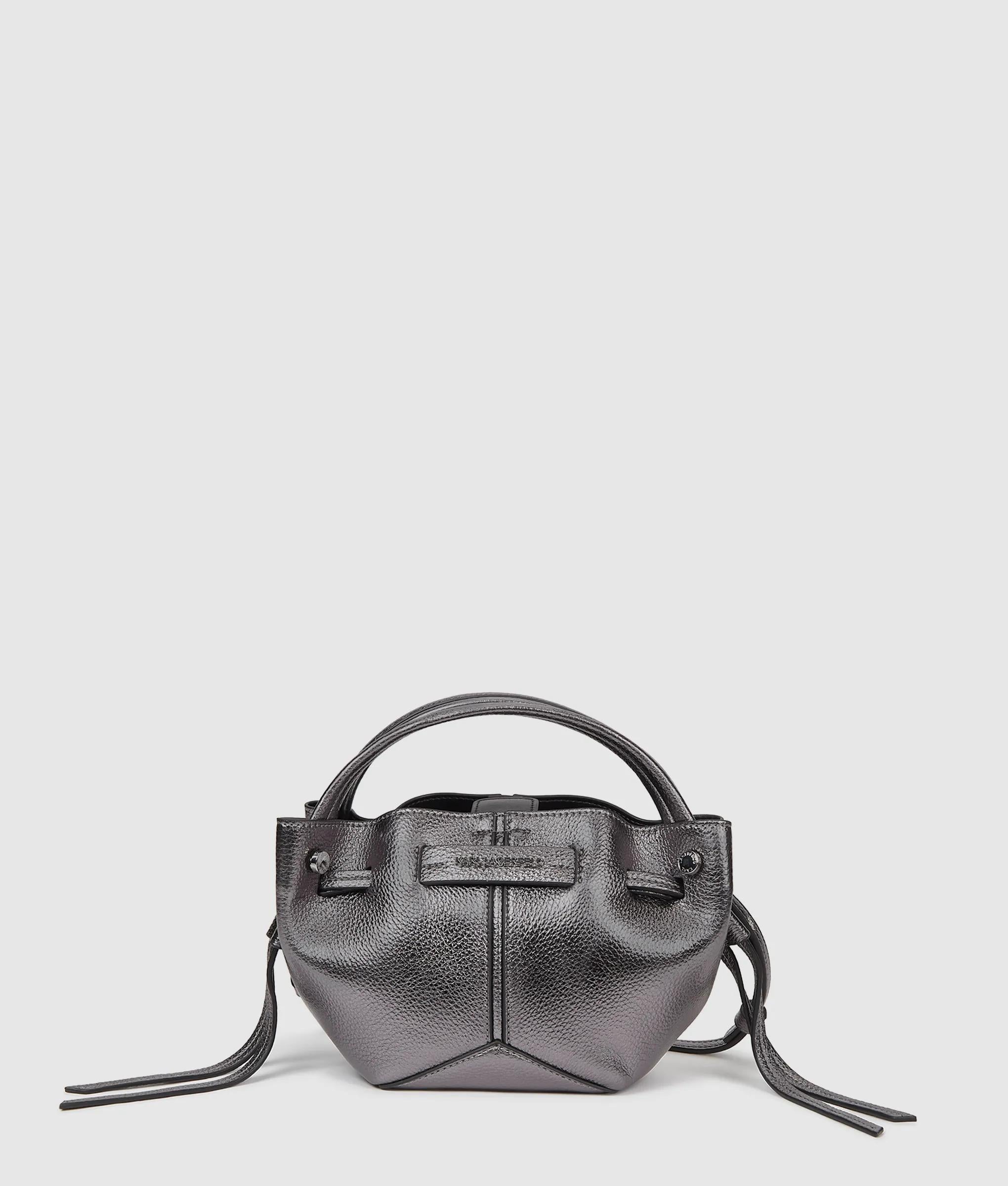 KarlLagerfeld Kpierced Mini Metallic Bucket Bag Gunmetal