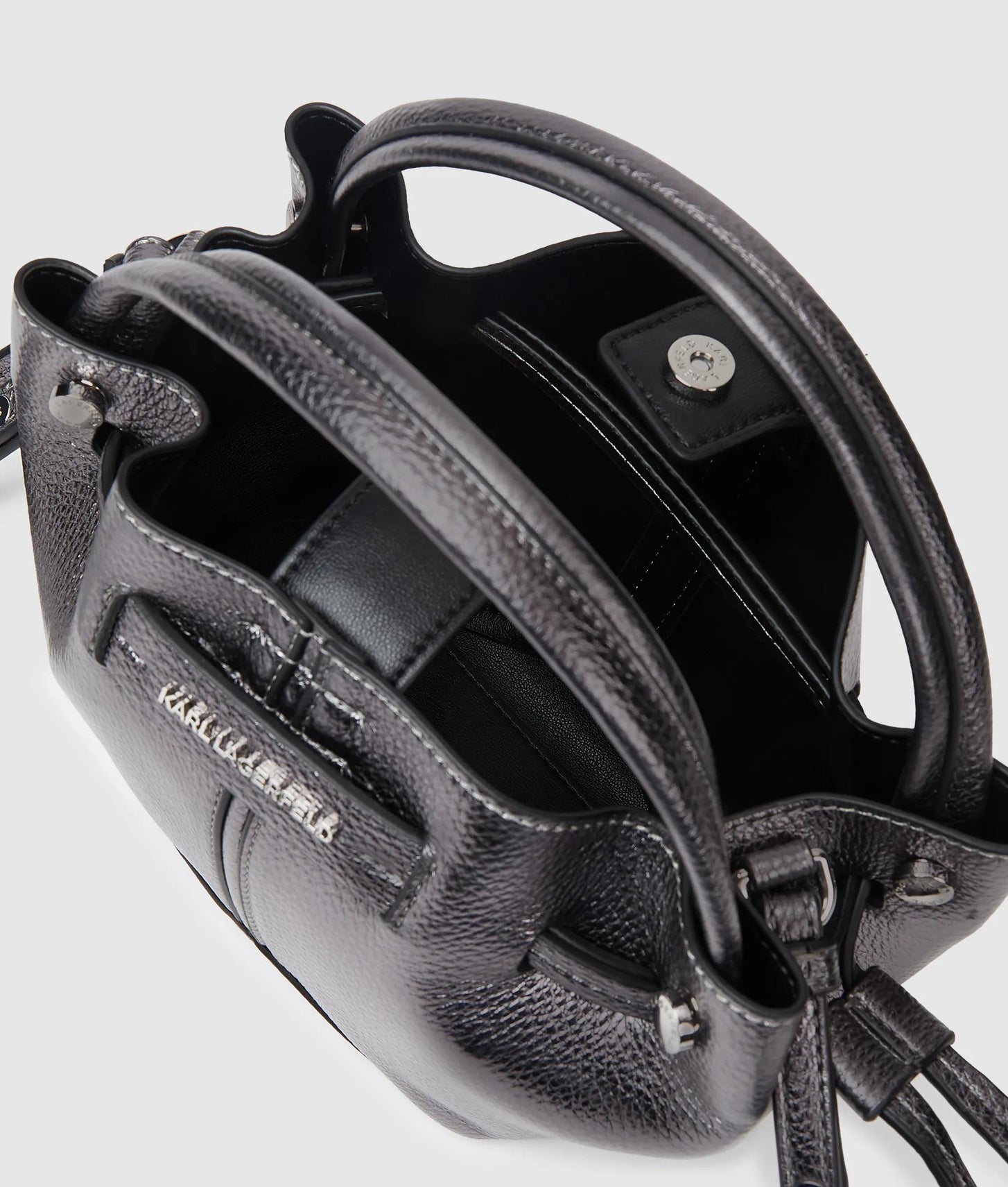 KarlLagerfeld Kpierced Mini Metallic Bucket Bag Gunmetal