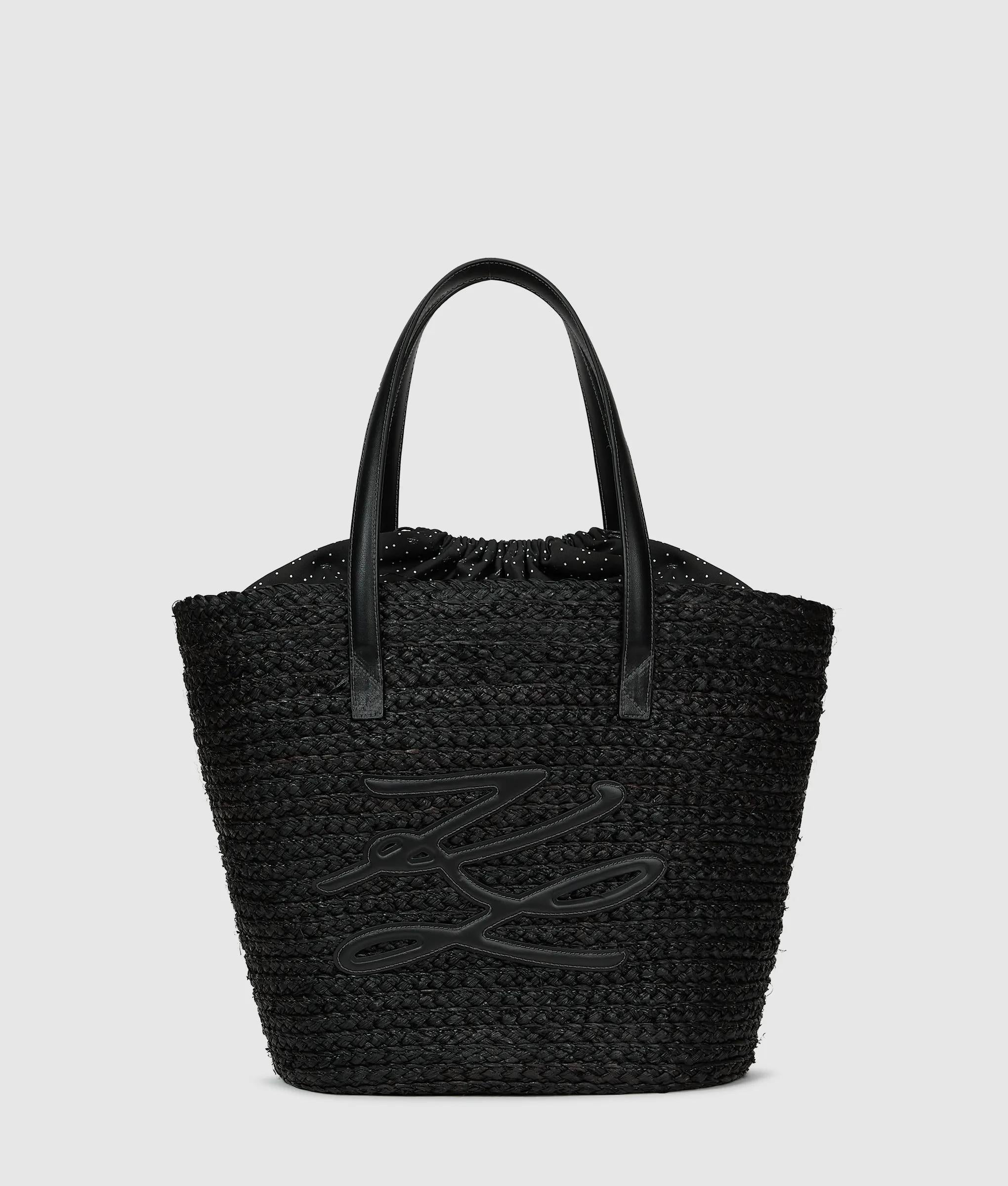 KarlLagerfeld Autograph Raffia Beach Bag Black