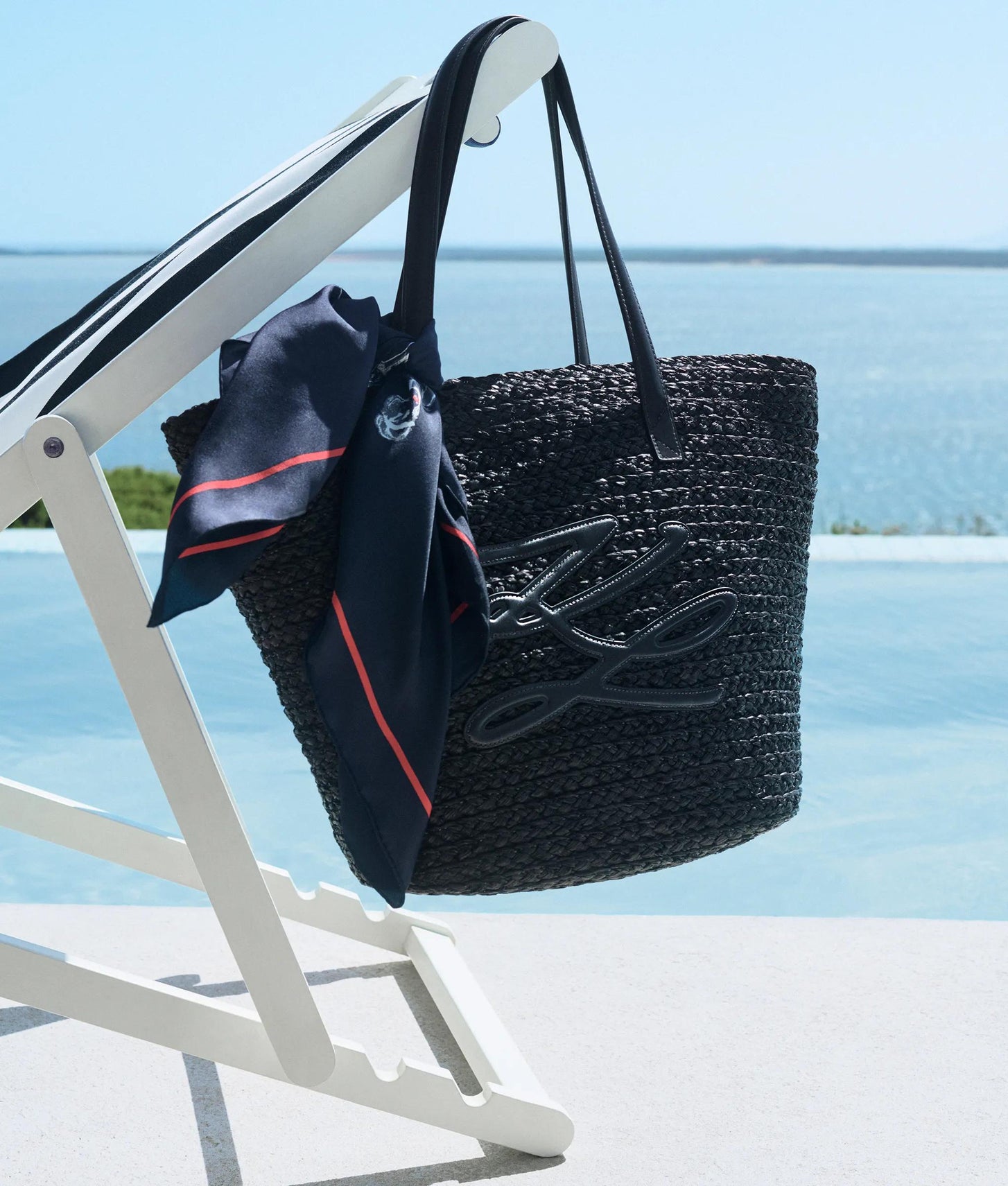 KarlLagerfeld Autograph Raffia Beach Bag Black