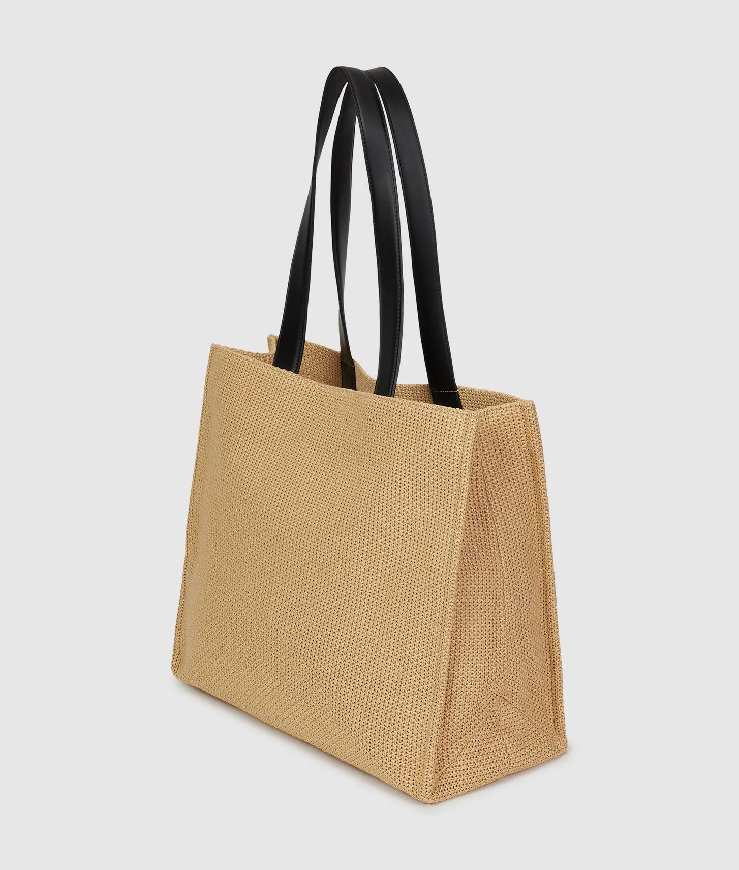 KarlLagerfeld Logo Large Square Woven Beach Bag Natural