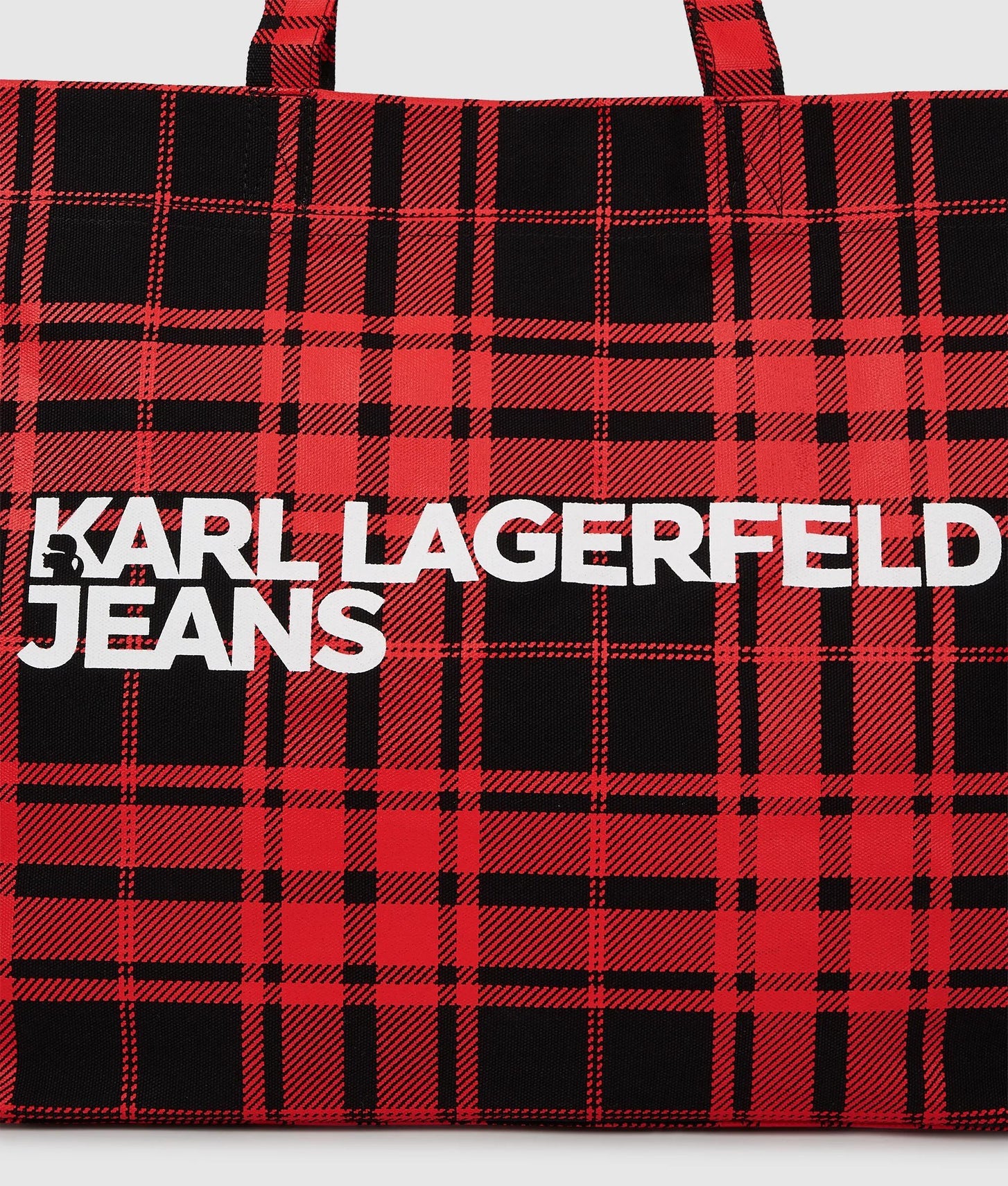 KarlLagerfeld Logo Checked Shopper Red-Black Checkered Print