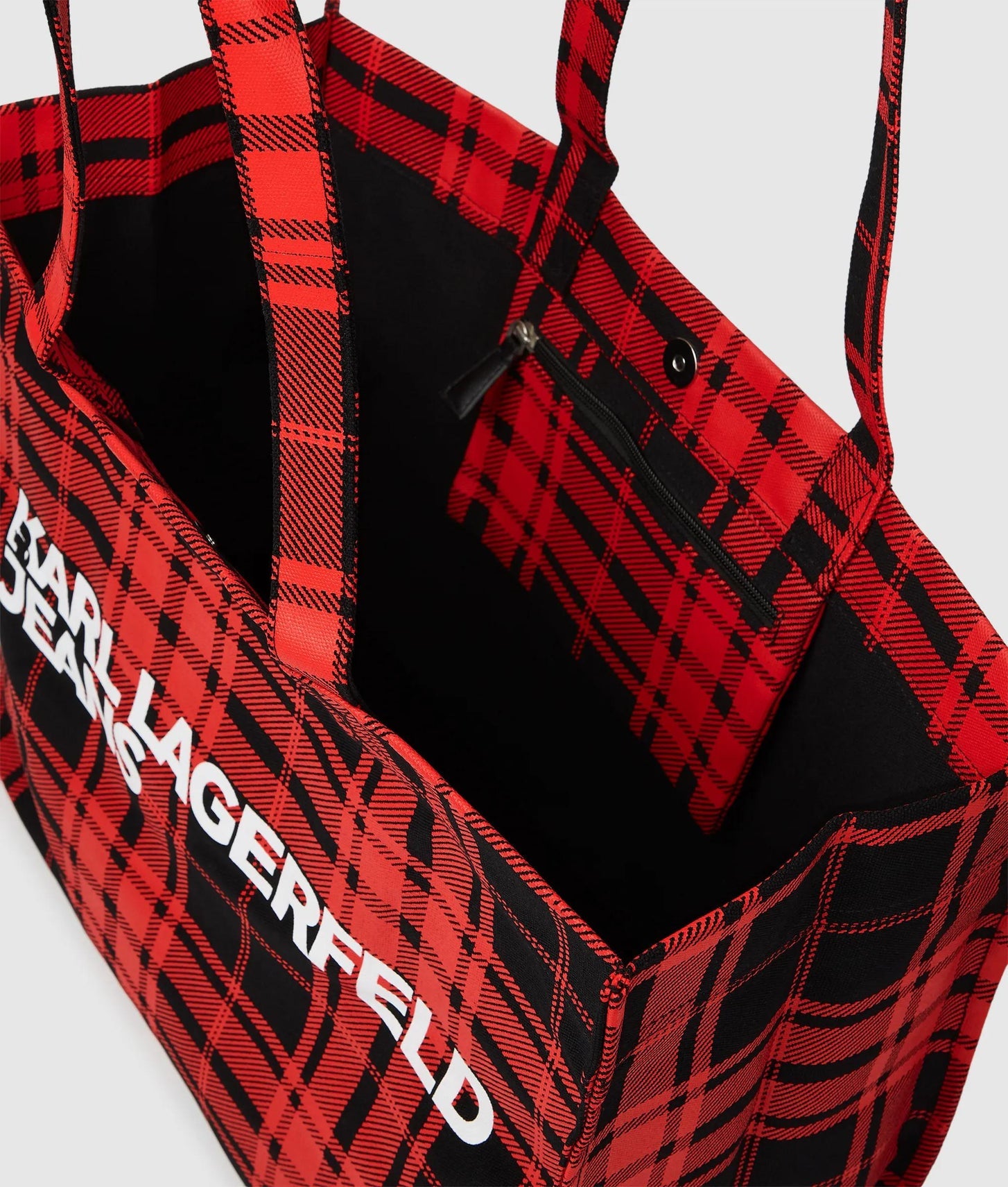 KarlLagerfeld Logo Checked Shopper Red-Black Checkered Print