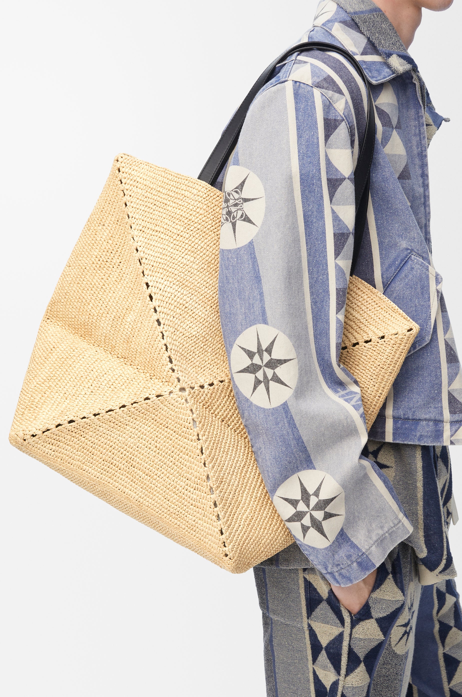 Loewe XL Puzzle Fold tote in raffia