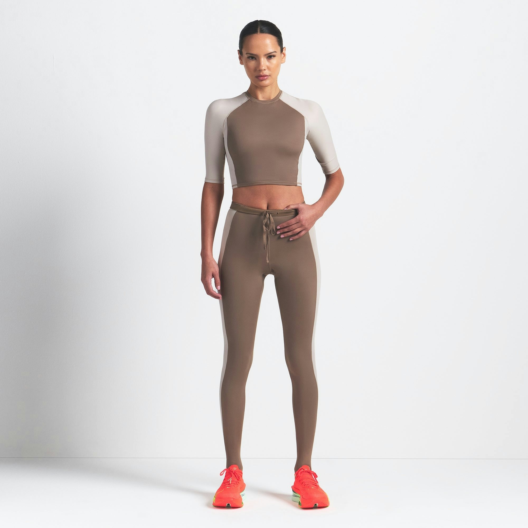 Skims Nikeskims Shine Padded Half Sleeve Crop Top Truffle And Stone
