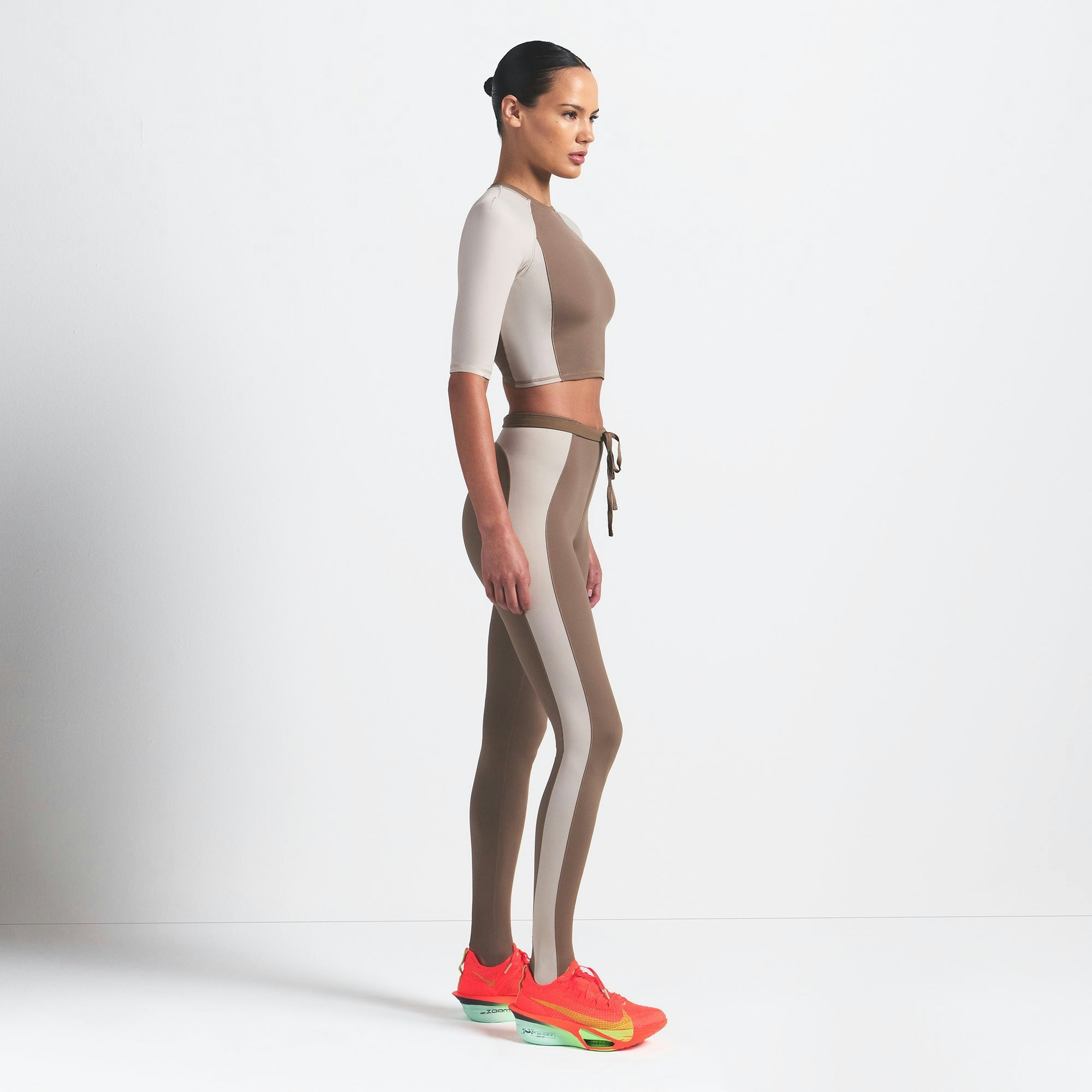 Skims Nikeskims Shine Padded Half Sleeve Crop Top Truffle And Stone