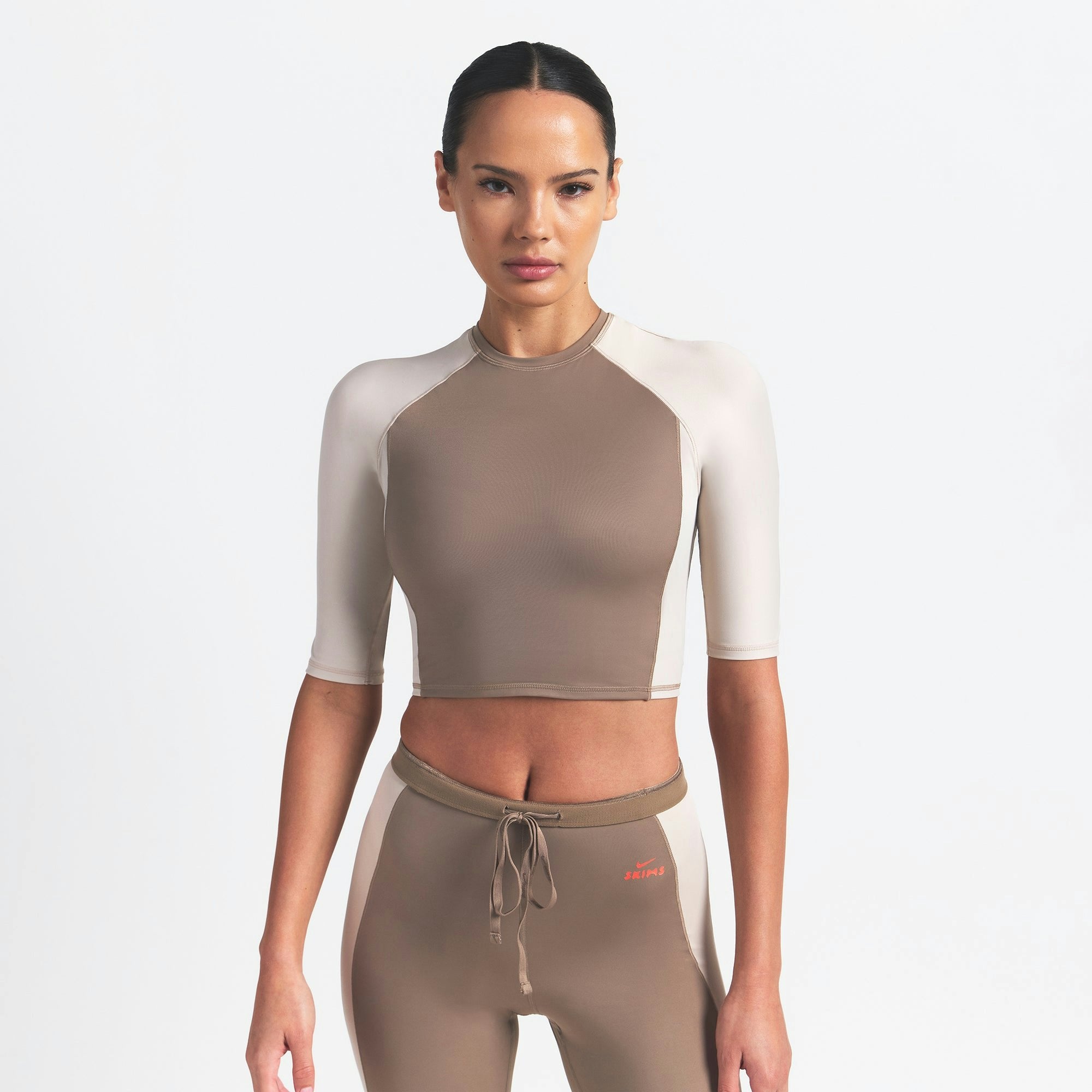 Skims Nikeskims Shine Padded Half Sleeve Crop Top Truffle And Stone