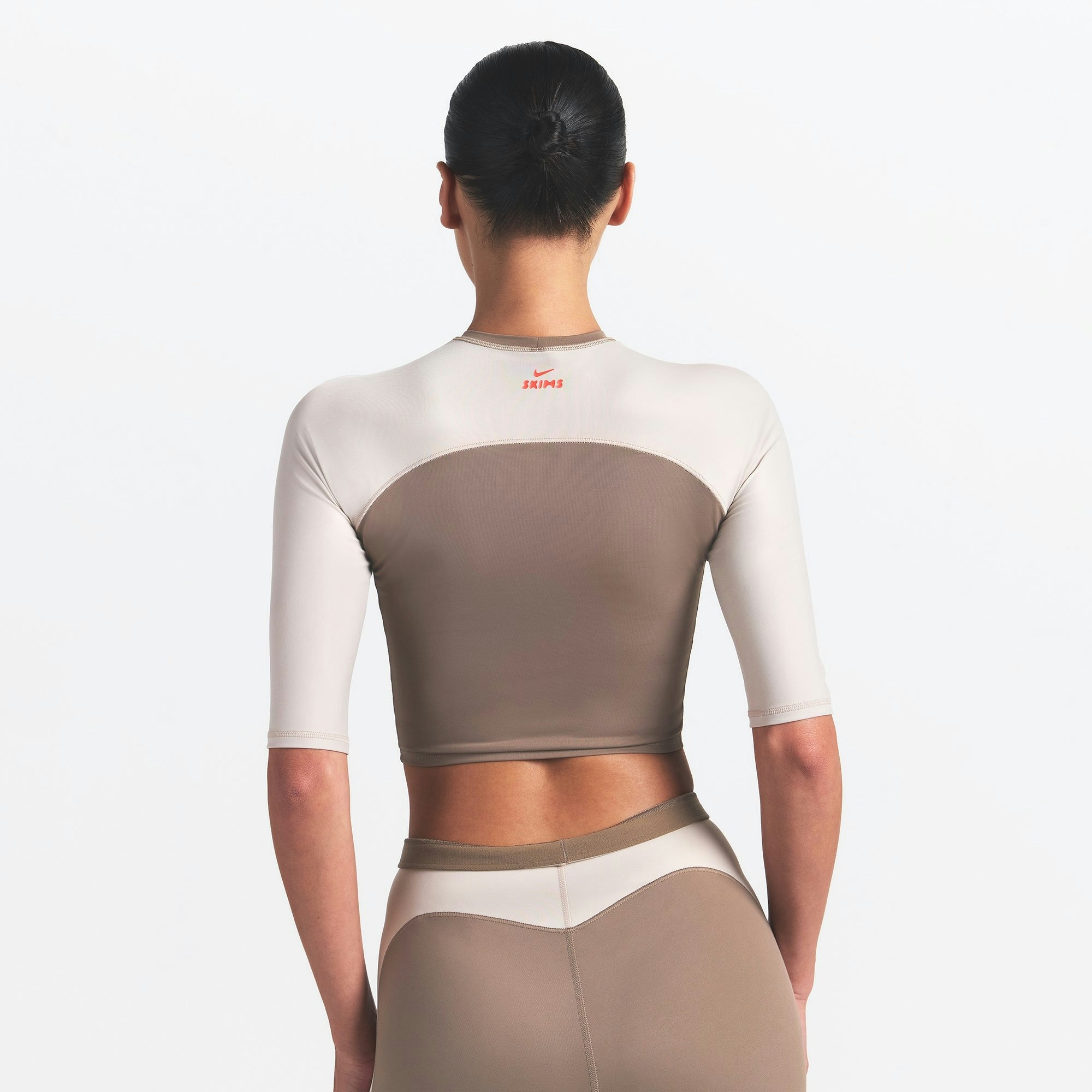 Skims Nikeskims Shine Padded Half Sleeve Crop Top Truffle And Stone