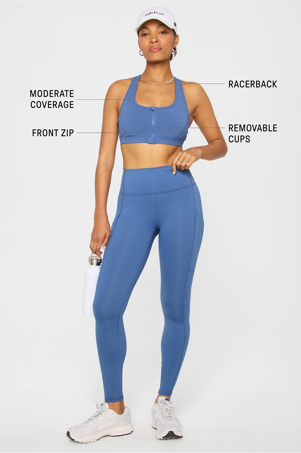 Fabletics Essential Front Zip Medium Impact Sports Bra