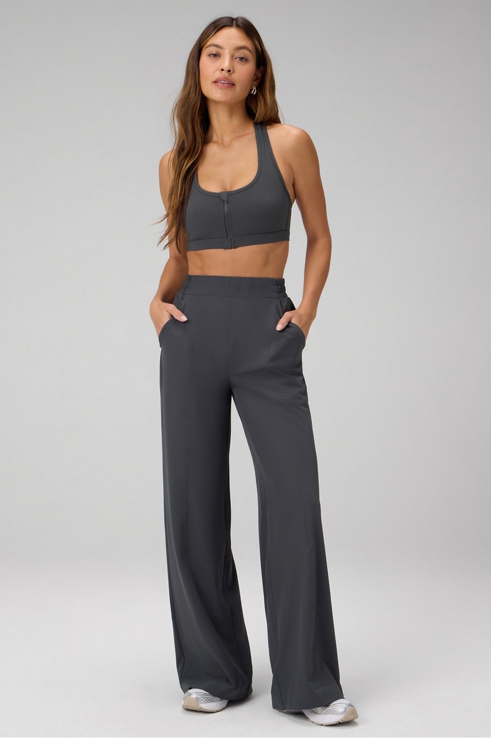 Fabletics Essential Front Zip Medium Impact Sports Bra