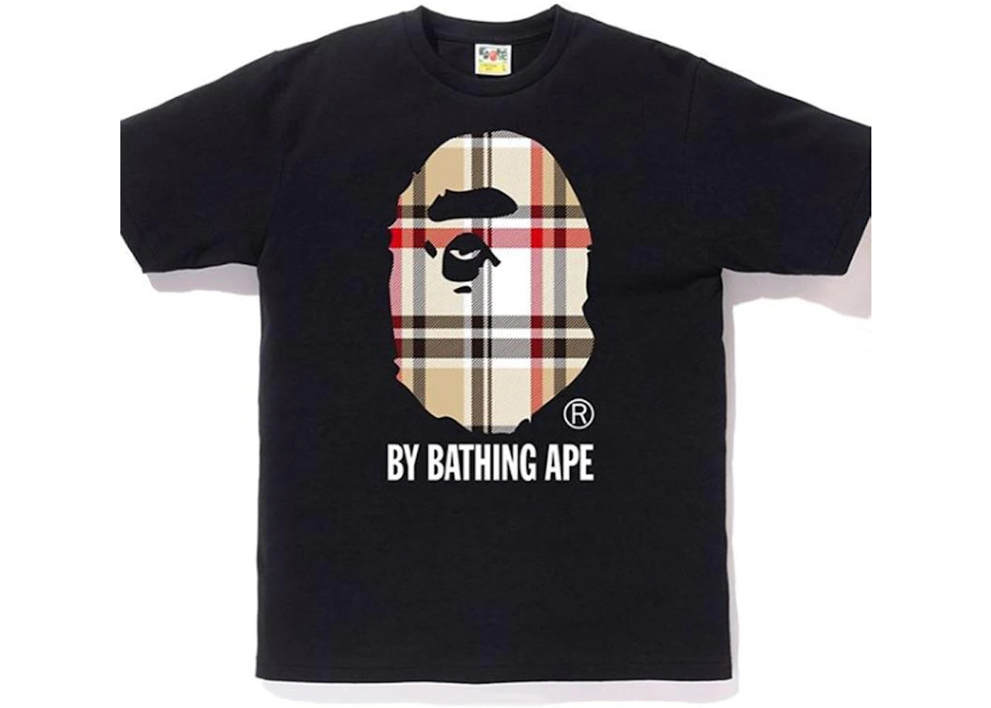 bape a bathing ape check by bathing tee black/beige
