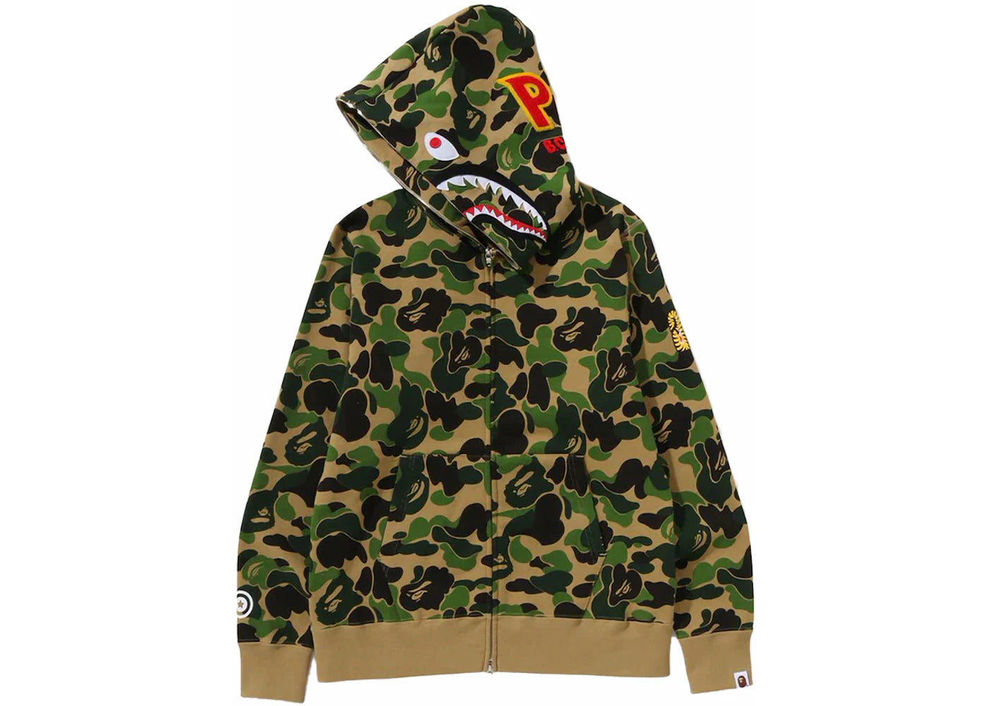 bape abc camo shark ponr full zip hoodie green