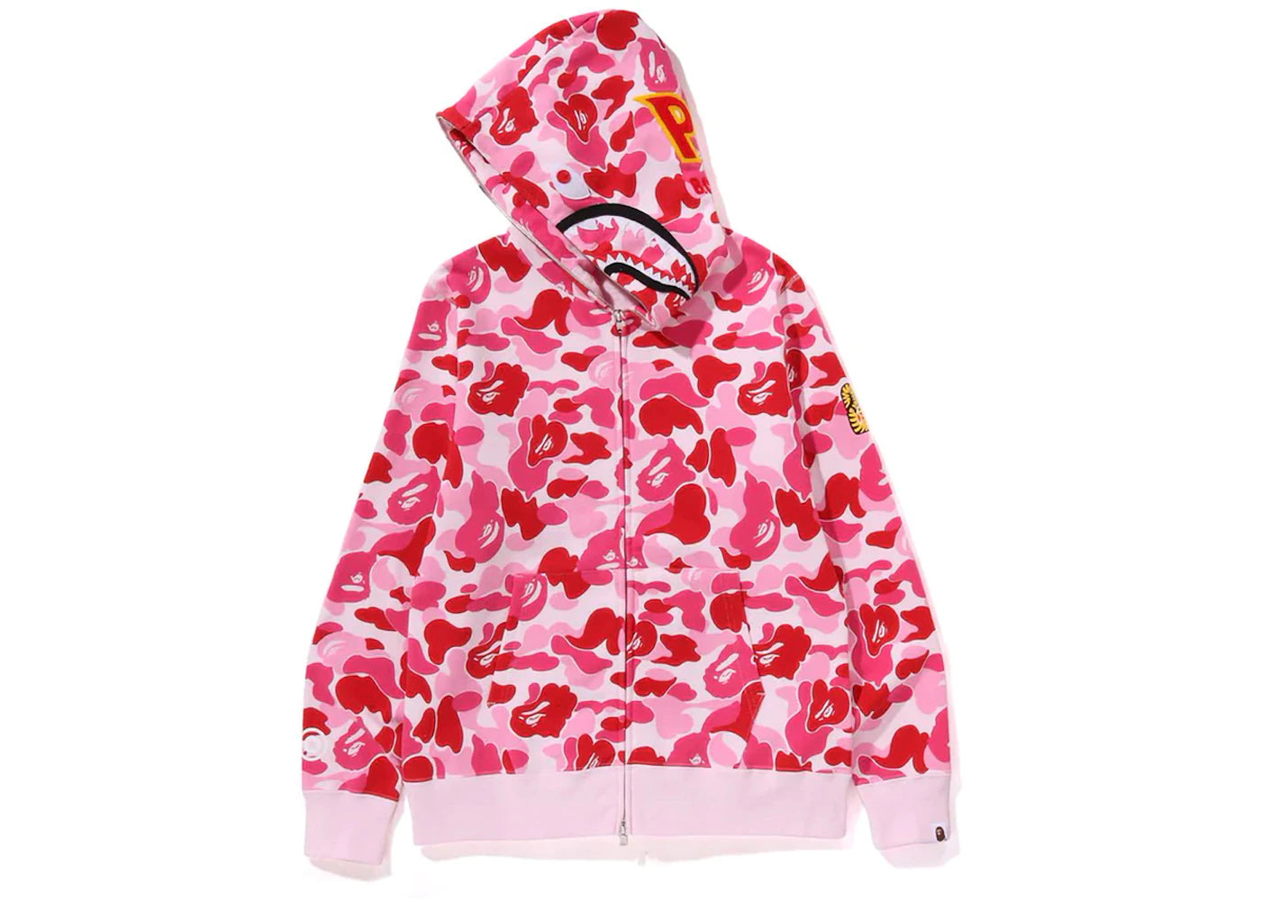 bape abc camo shark ponr full zip hoodie pink