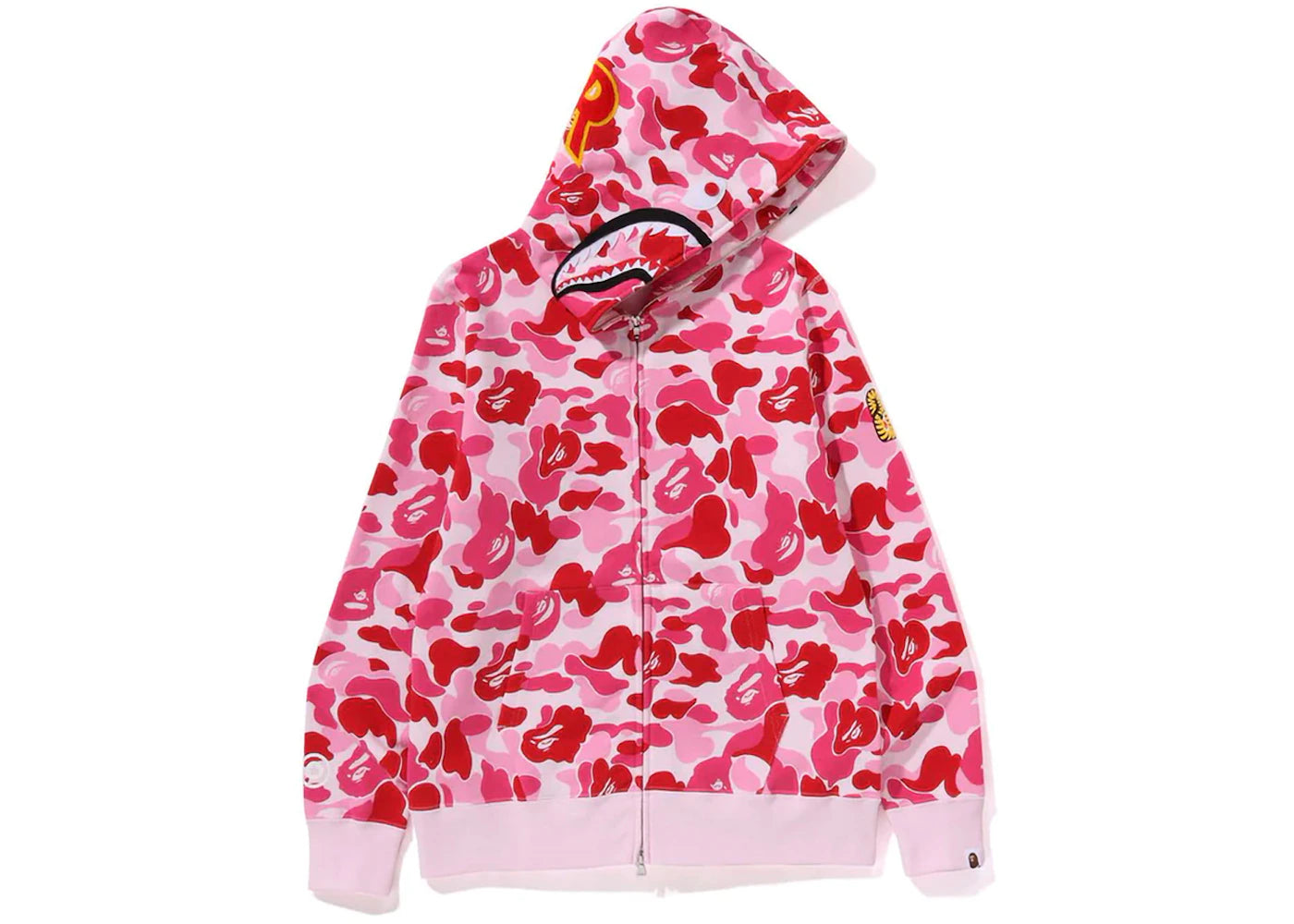 bape abc camo shark ponr full zip hoodie pink
