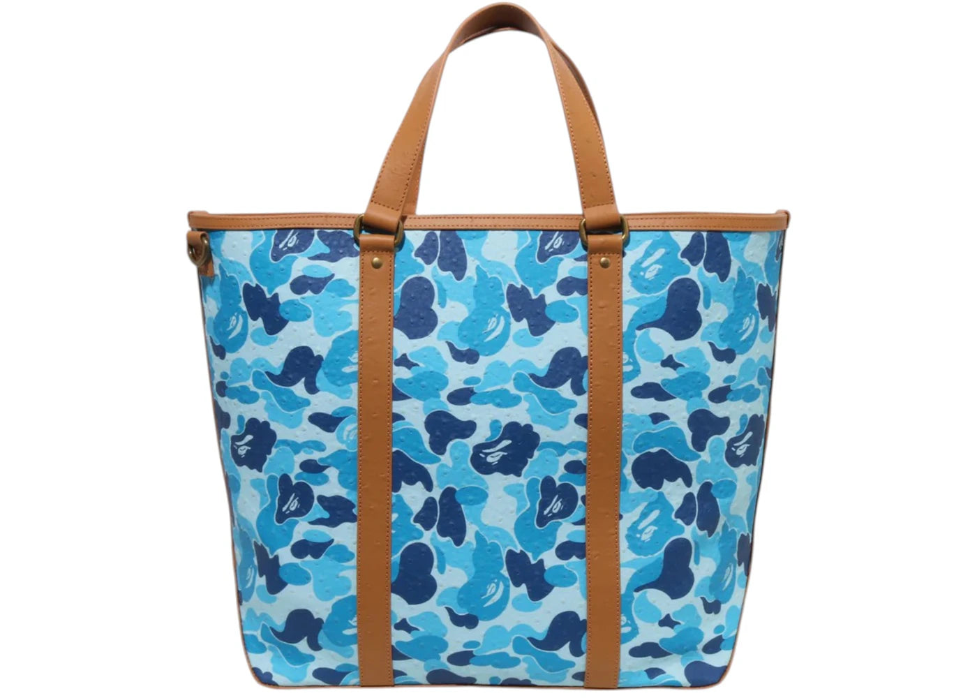Bape Abc Camo Pu Ostrich Tote Bag Blue