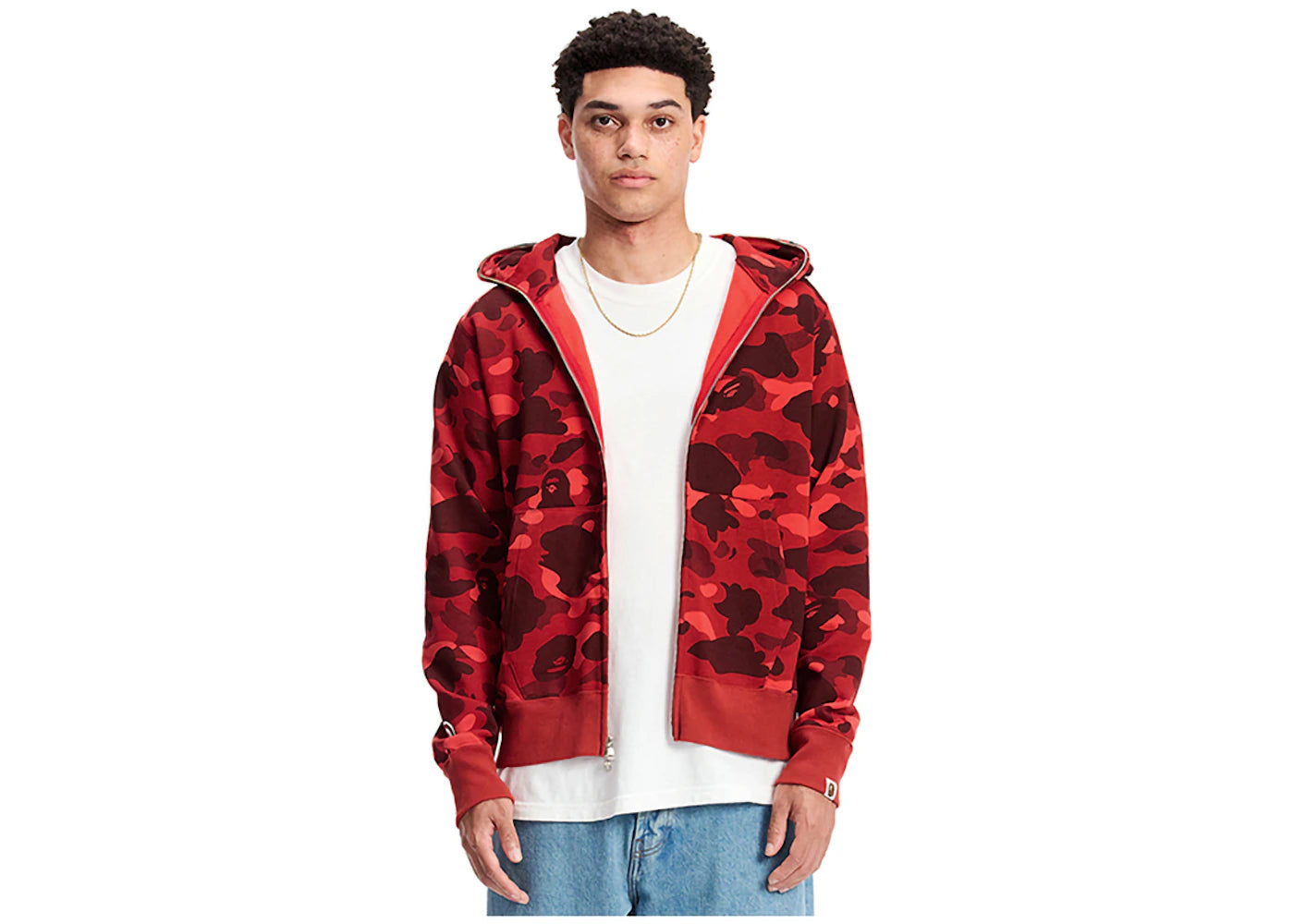 bape color camo shark full zip hoodie red