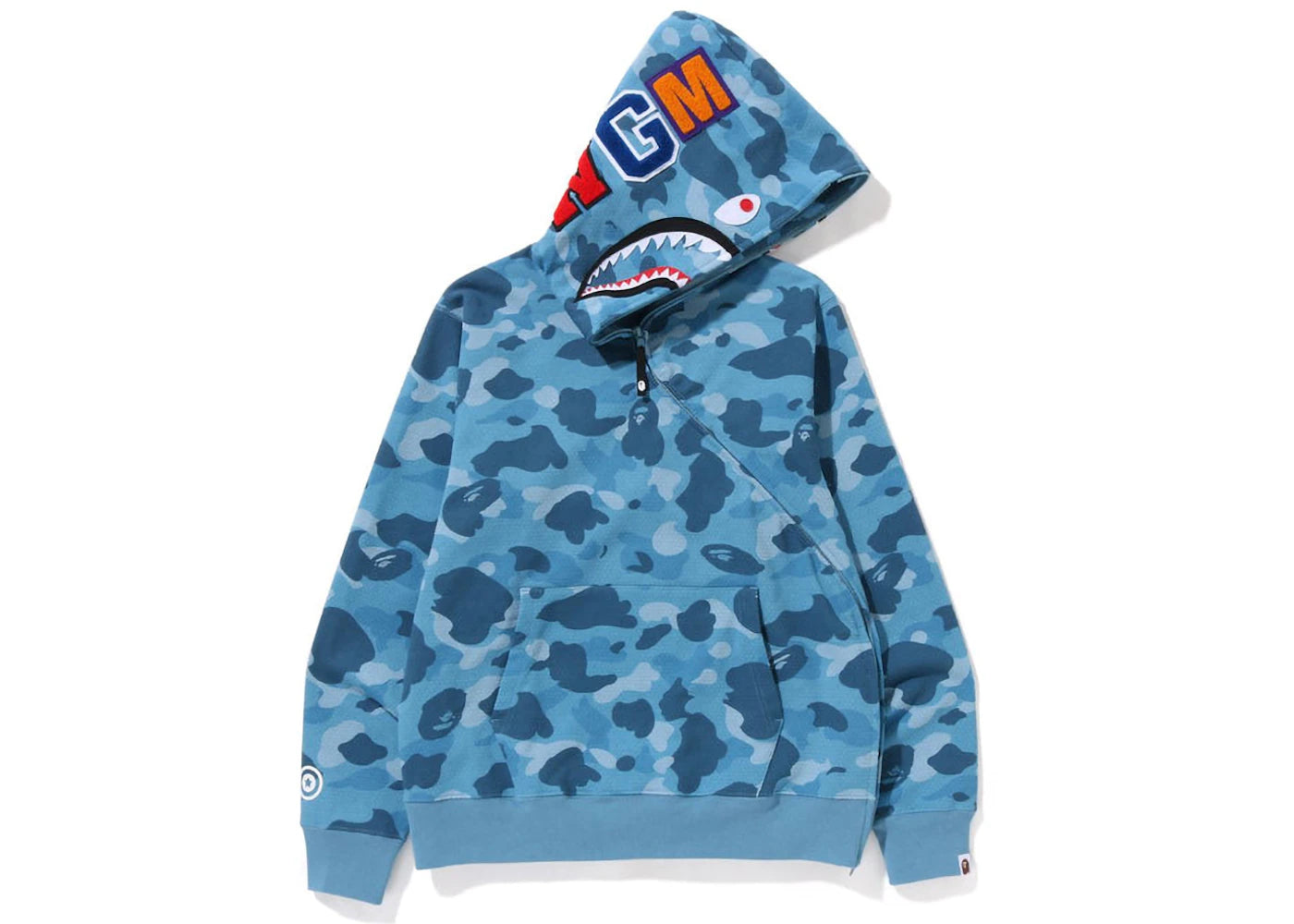 bape honeycomb camo shark full zip hoodie blue