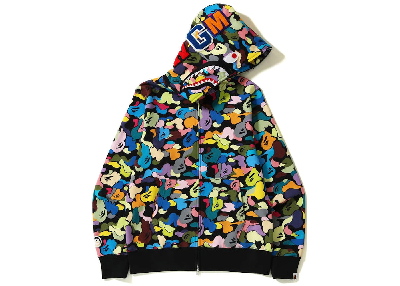 bape multi camo shark full zip hoodie (ss23) black