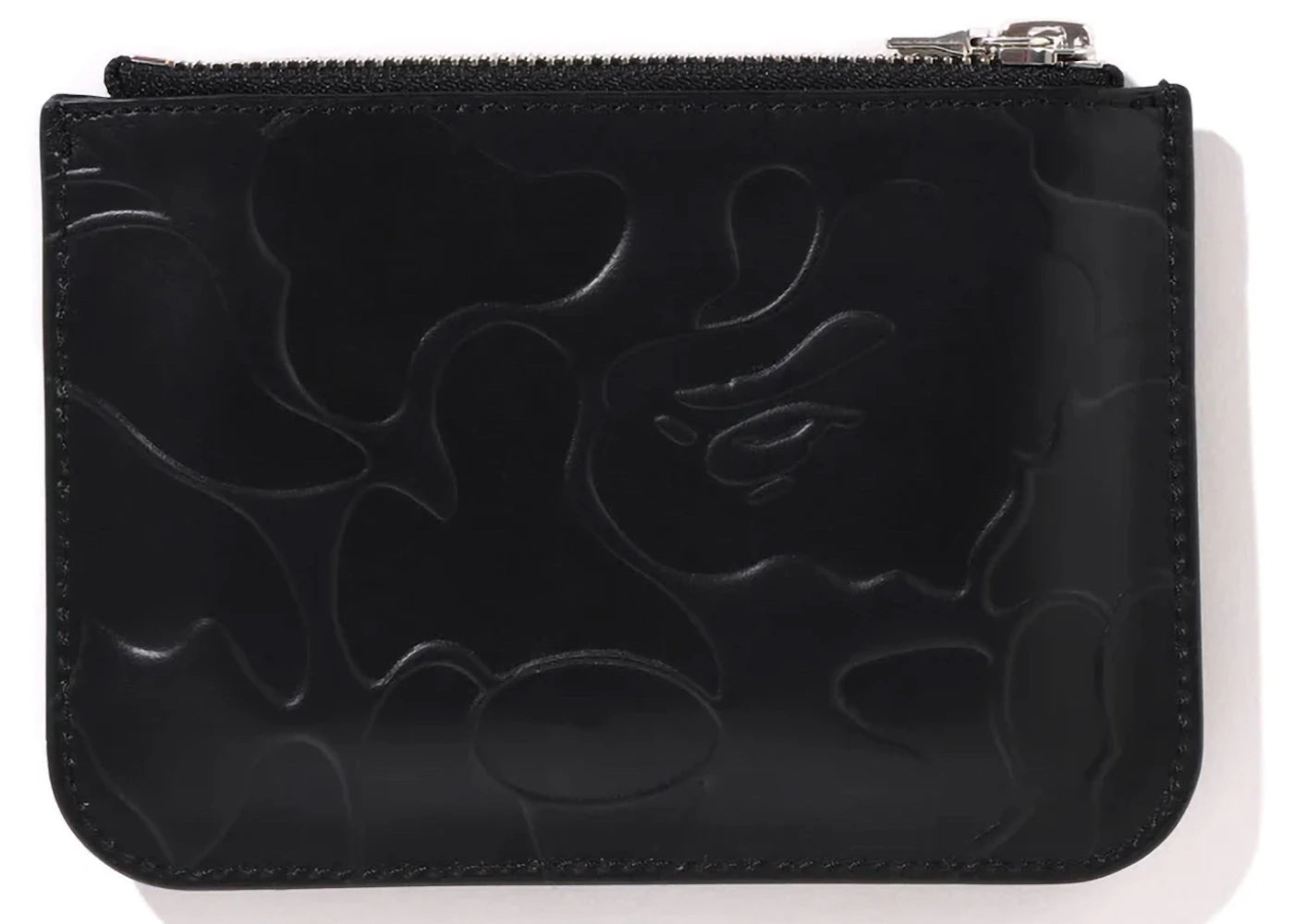bape solid camo leather pouch wallet black