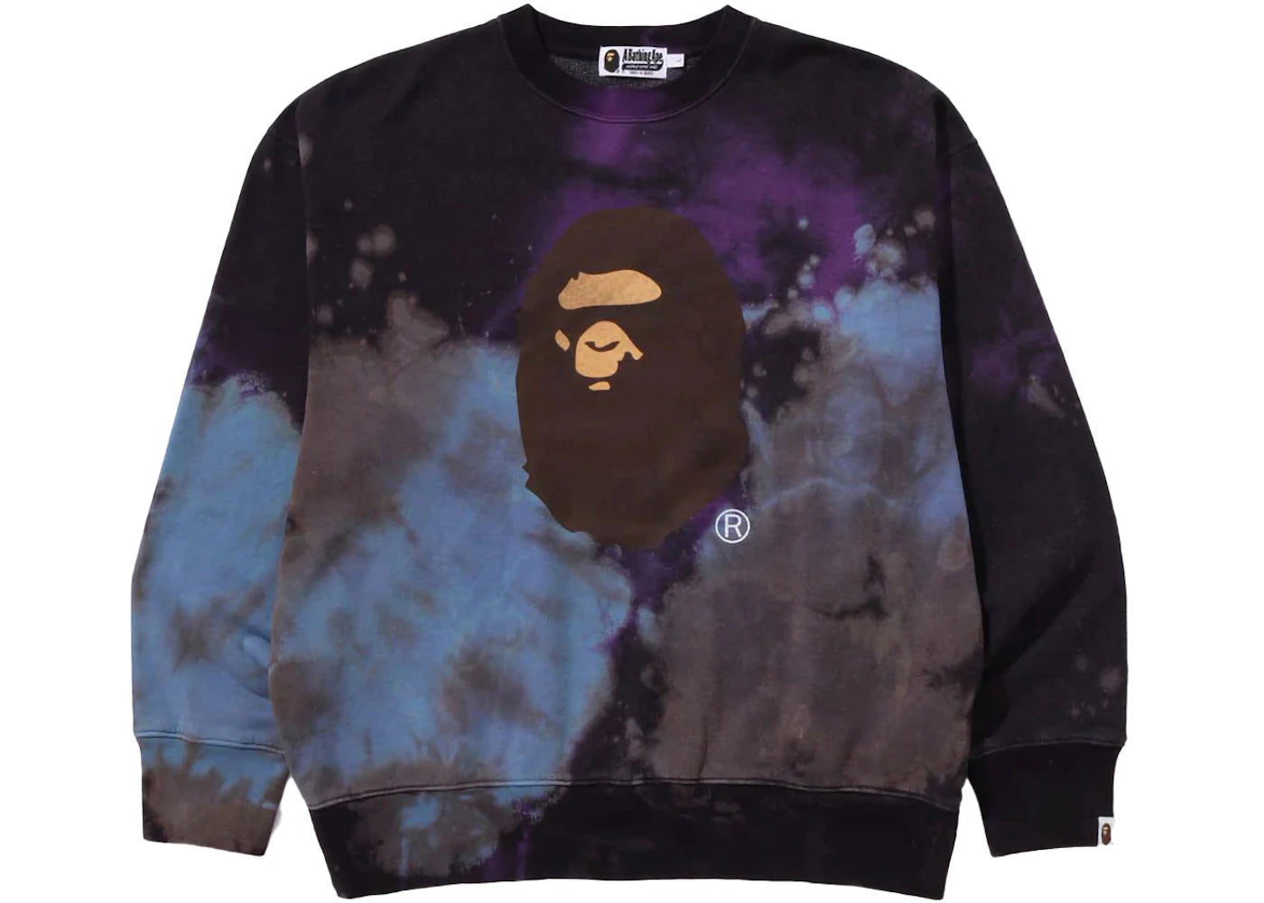 bape tie dye ape head relaxed fit crewneck sweatshirt black