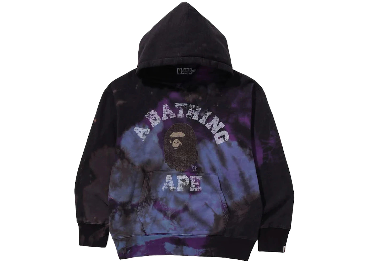 bape tie dye college relaxed fit pullover hoodie black