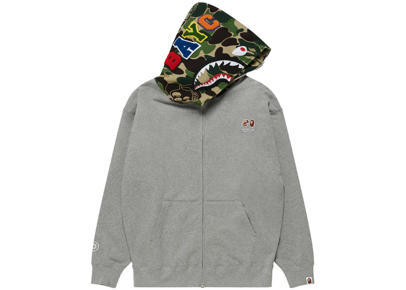 bape x bored ape yacht club shark full zip hoodie gray