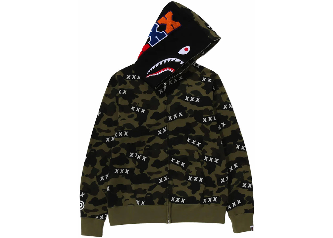 bape x god selection xxx shark full zip hoodie green