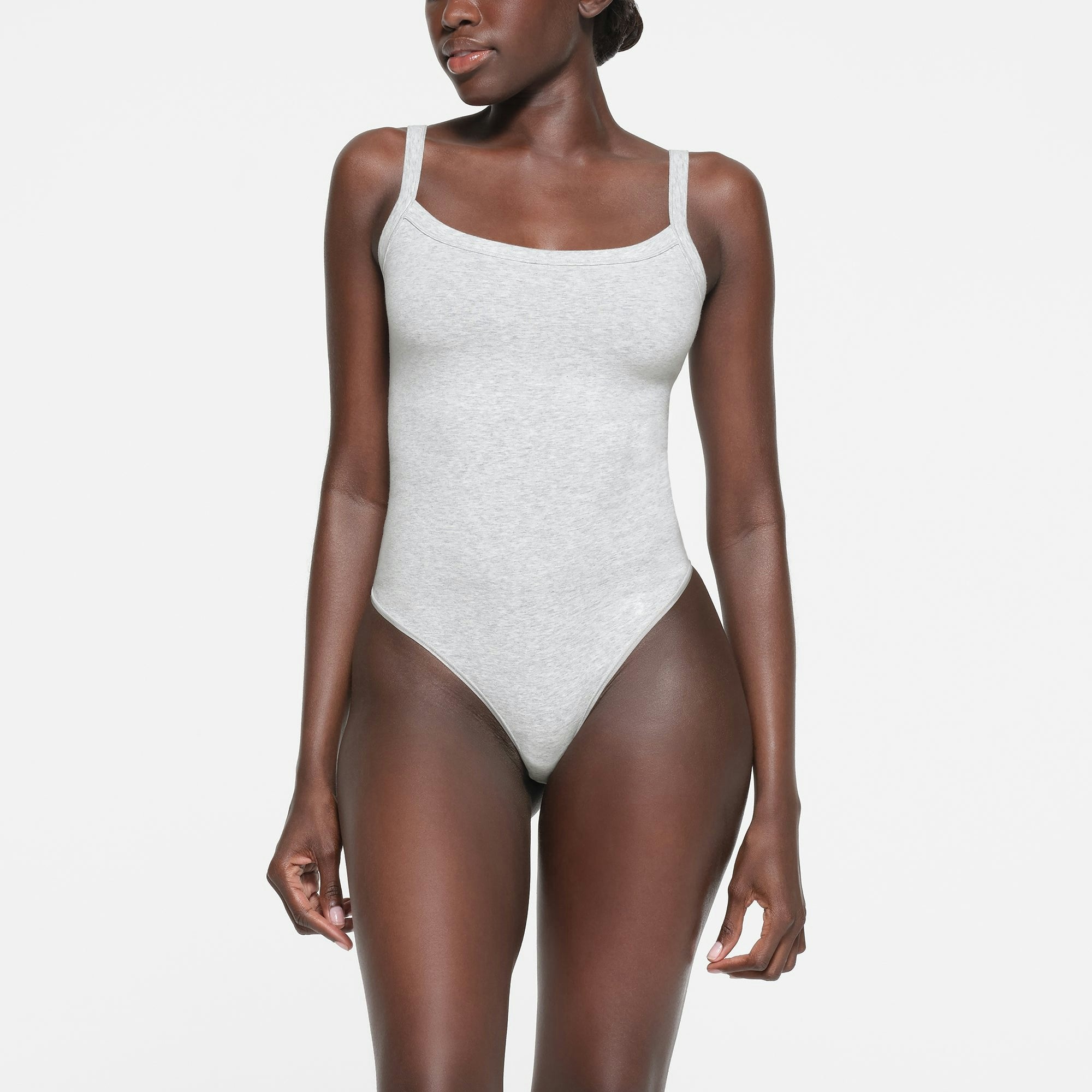 Skims Cotton Jersey Scoop Neck Bodysuit Light Heather Grey