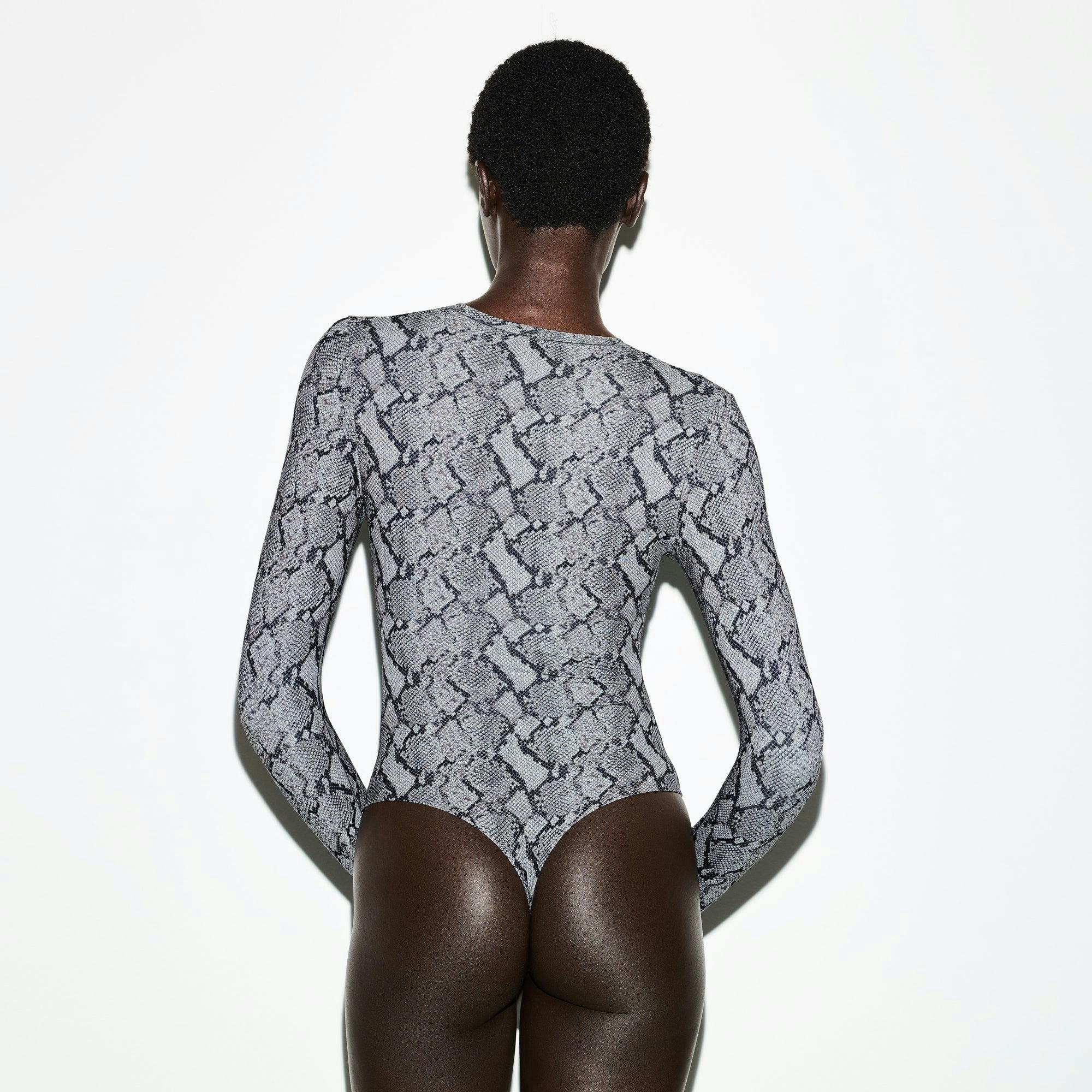Skims Fits Everybody Long Sleeve Crew Neck Bodysuit Shadow Snake Print
