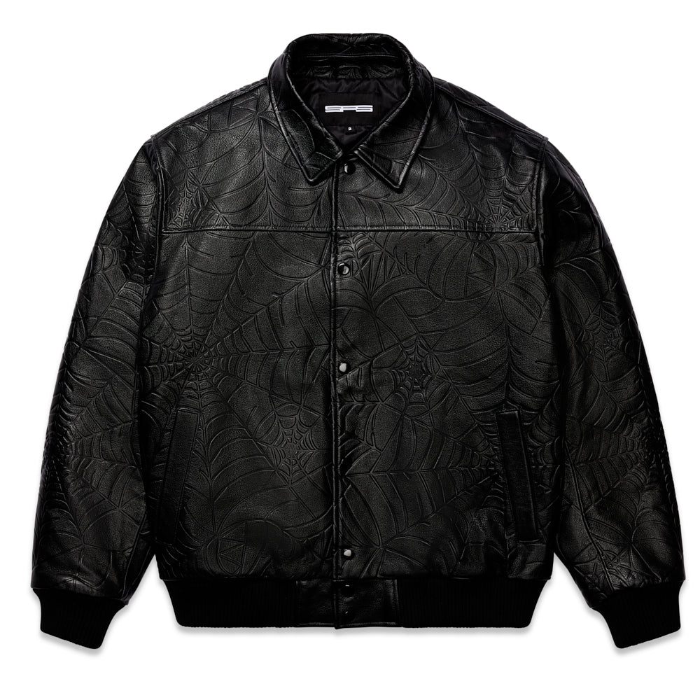 Sp5der Debossed WEB Leather Jacket