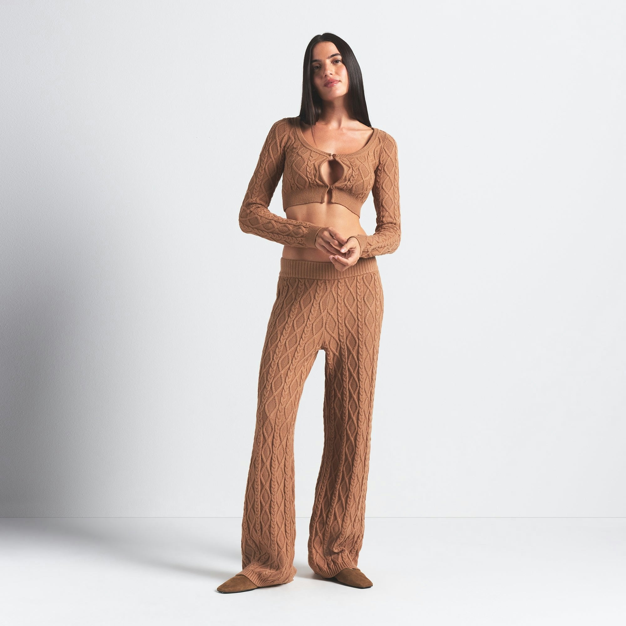 Skims Sweater Knits Cable Knit Straight Leg Pant Dark Honey