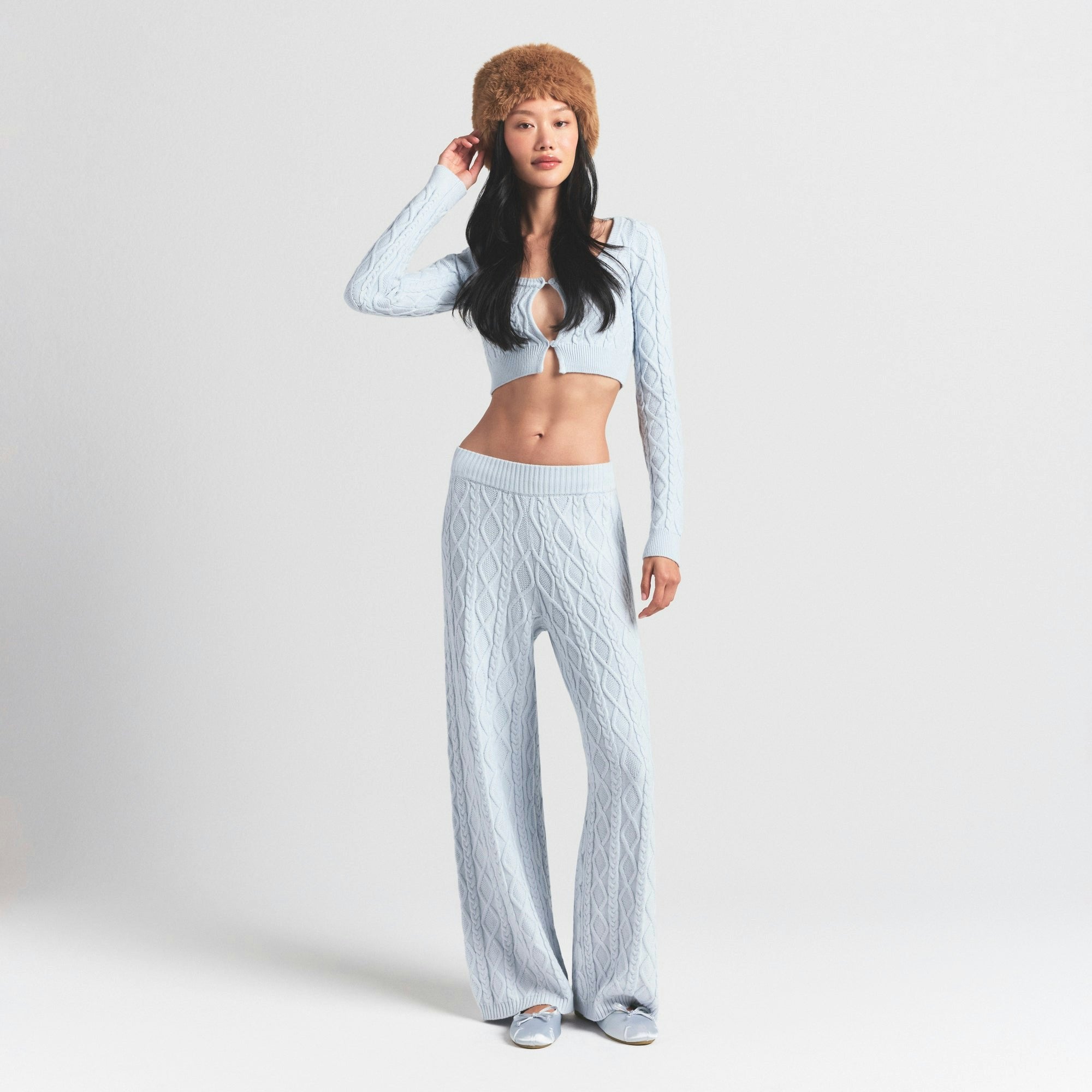 Skims Sweater Knits Cable Knit Straight Leg Pant Zen Blue