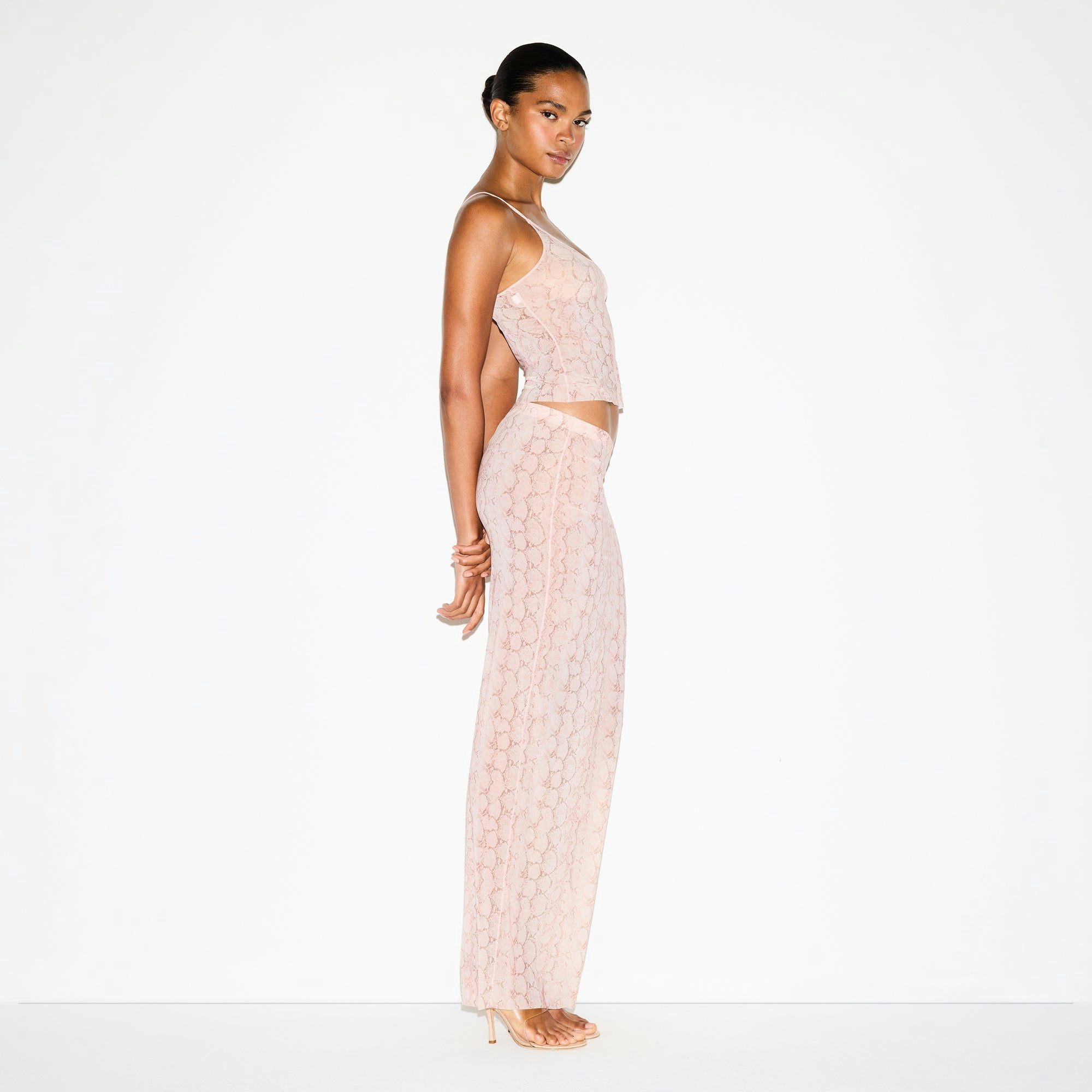 Skims Milky Sheer Long Skirt Rose Pastel Snake Print