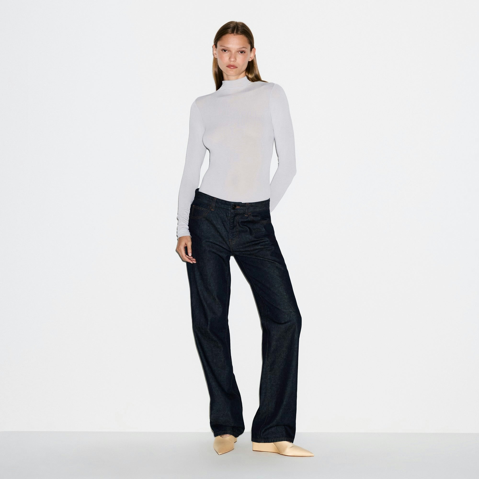 Skims Sheer Modal Long Sleeve Turtleneck Bodysuit Mist