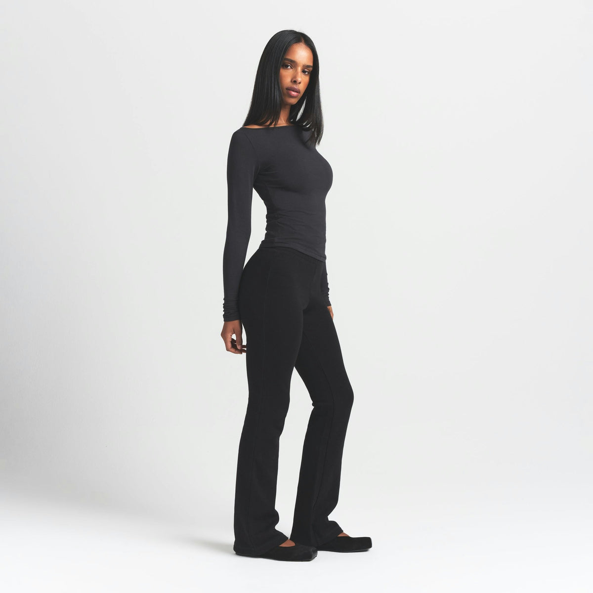 Skims Cotton Fleece Slim Pant Onyx