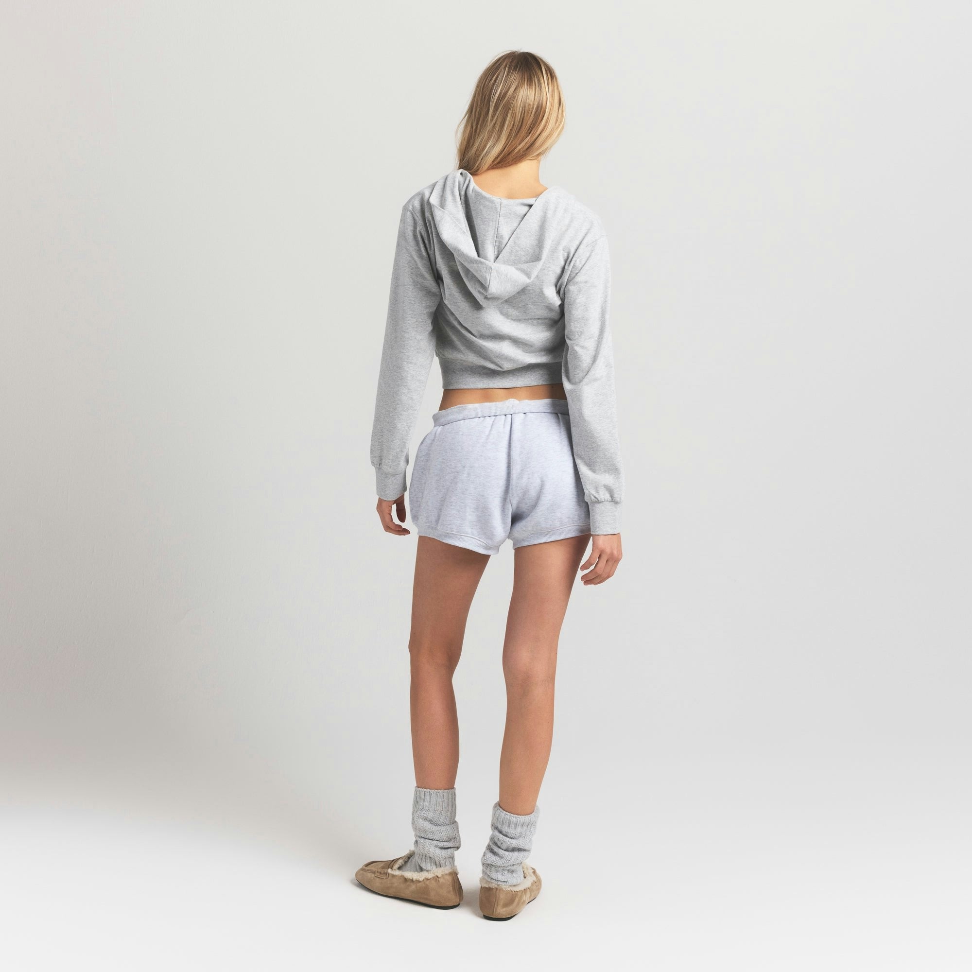 Skims Cotton Fleece Bubble Hem Short Light Heather Grey